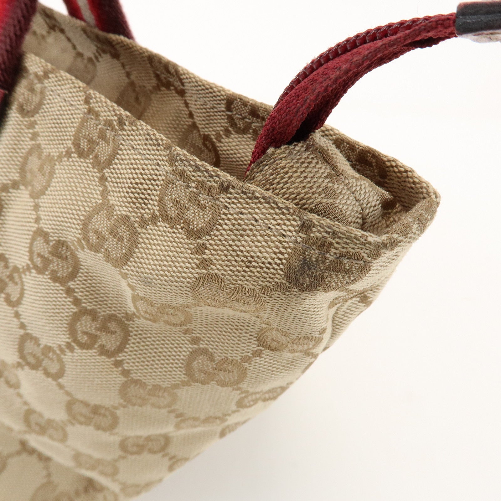 GUCCI GG Canvas Leather Tote Bag Hand Bag Beige Wine Red 131228