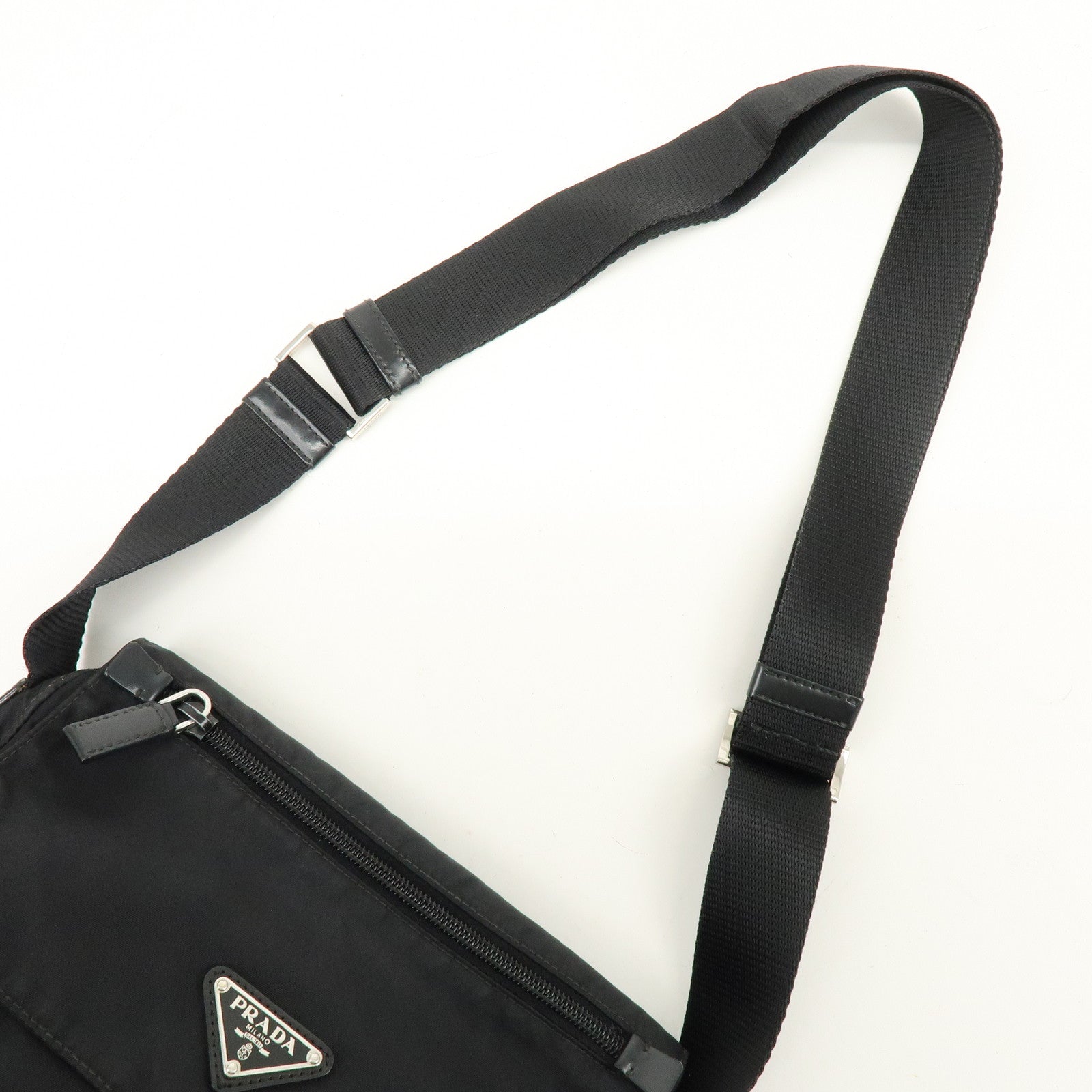 PRADA Triangle Logo Nylon Leather Shoulder Bag Crossbody Bag Black