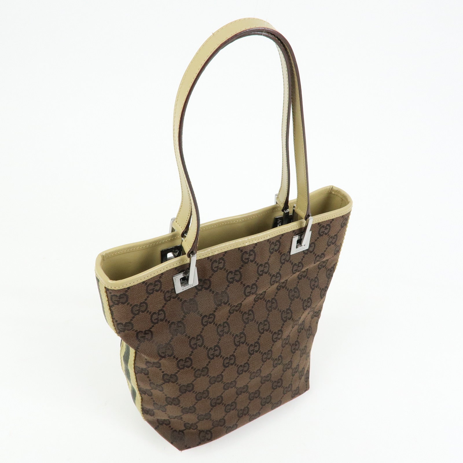 GUCCI GG Canvas Leather Tote Bag Shoulder Bag Brown Beige 31244