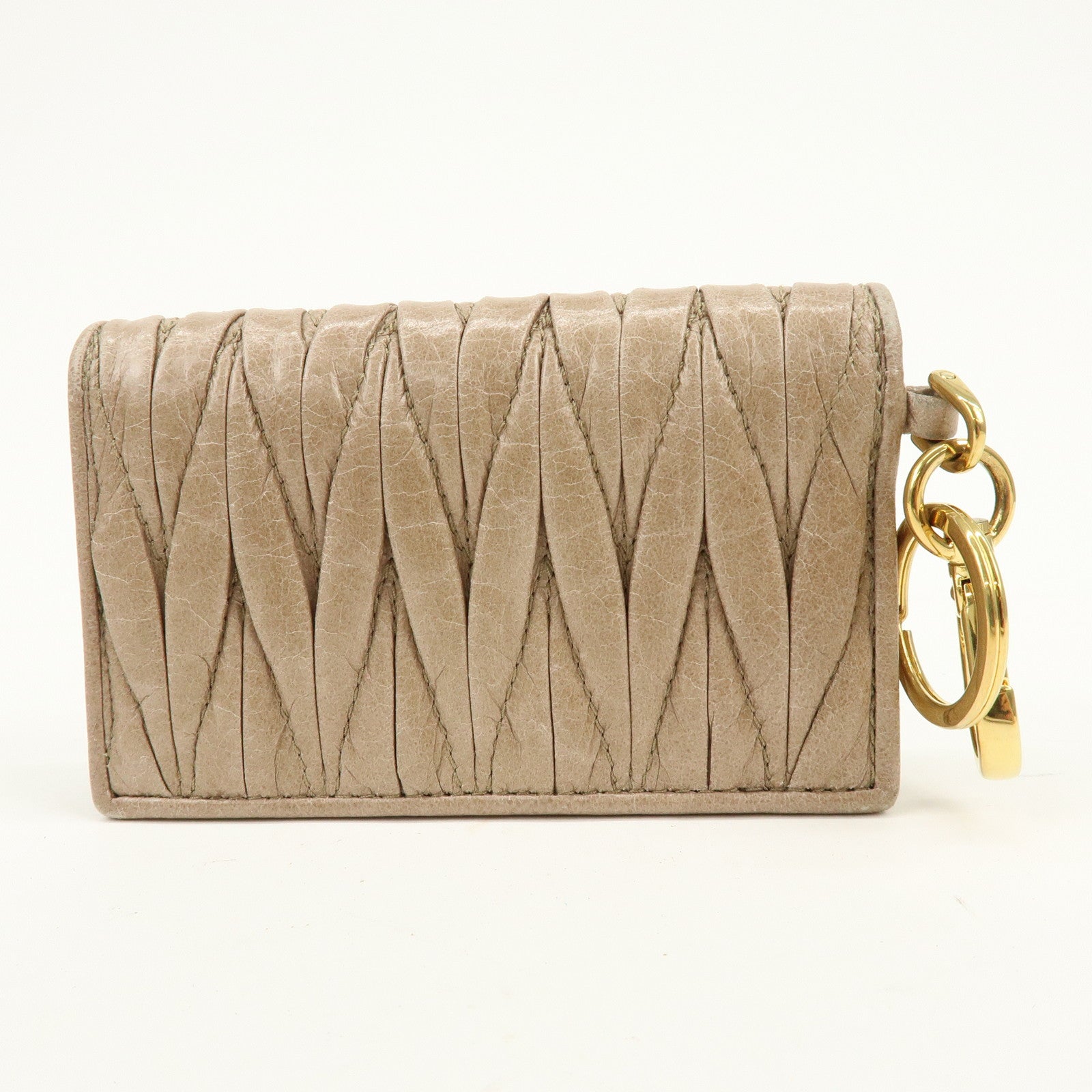 MIU MIU Matelasse Leather Card Case Card Holder Pink Beige 5MC407