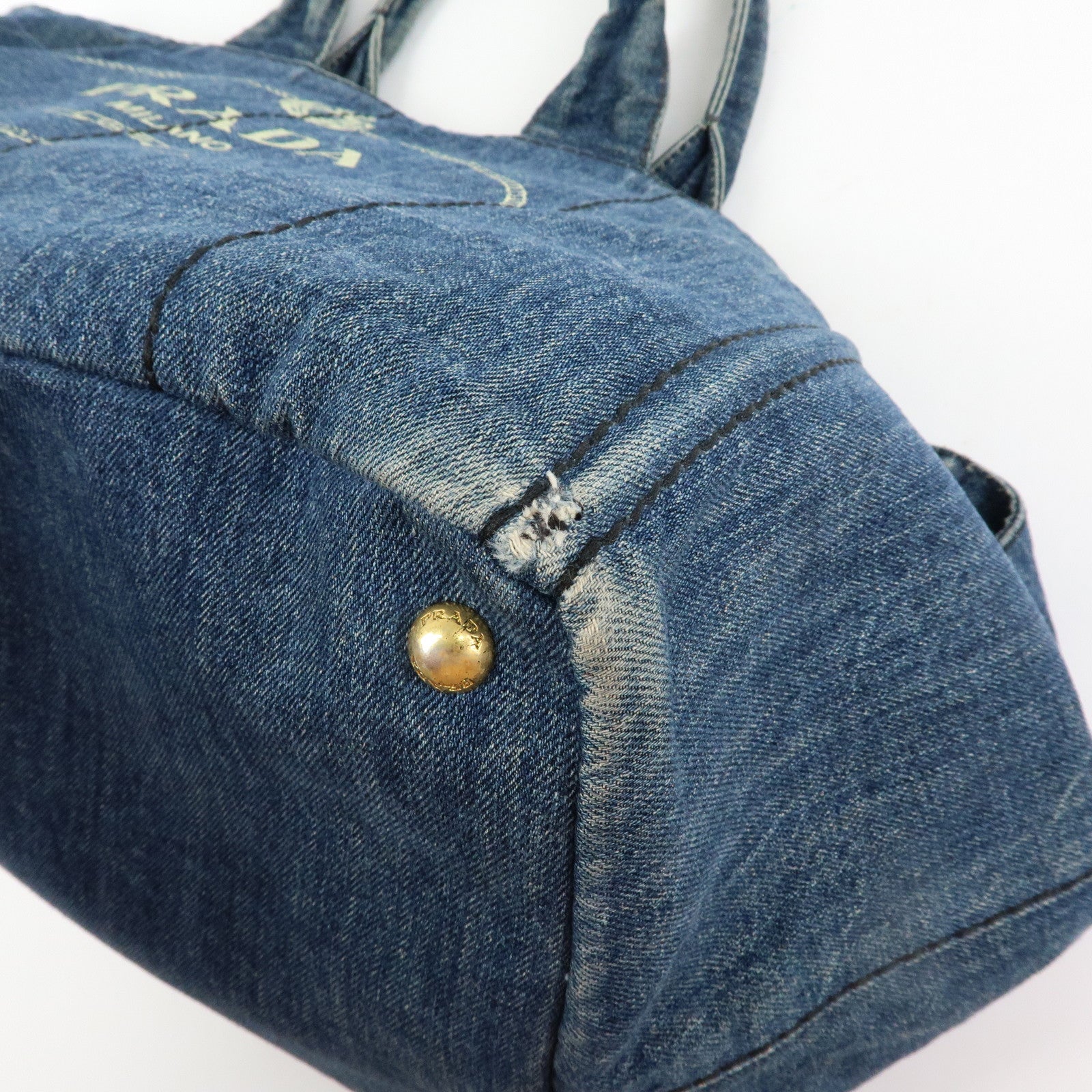 PRADA Triangle Logo Canapa Denim Tote Bag Hand Bag Shoulder Bag