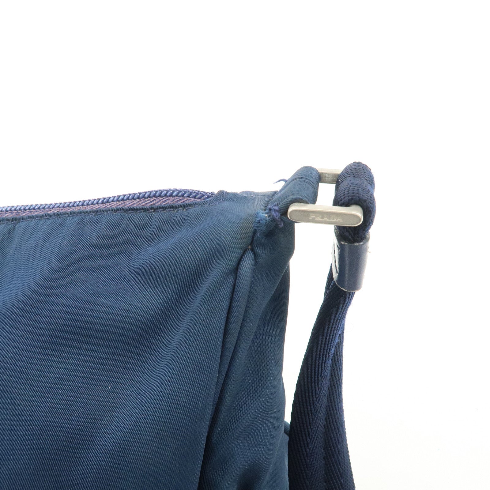 PRADA Triangle Logo Nylon Leather Shoulder Bag Crossbody Bag Navy