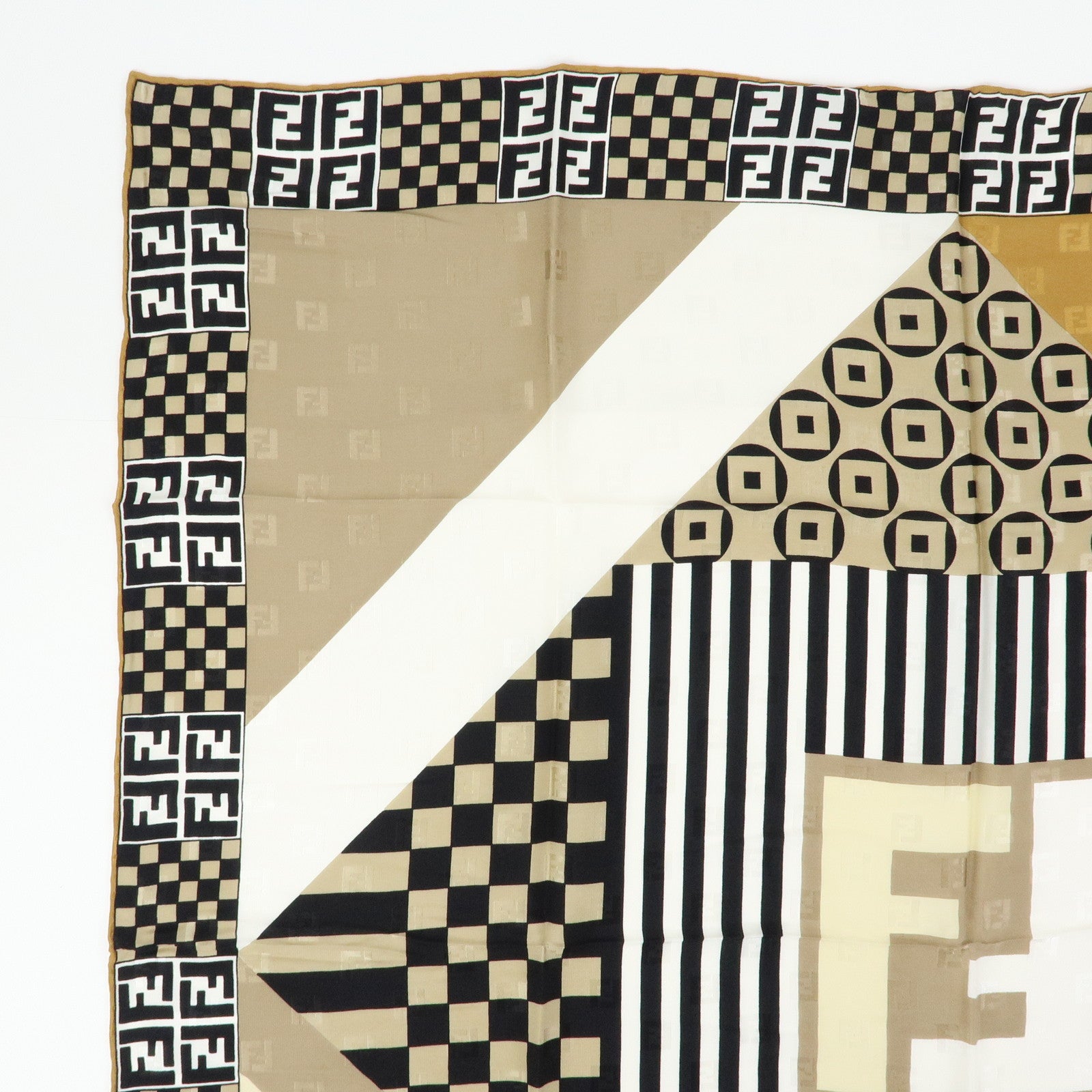 FENDI Zucca Silk 100% Scarf Black Beige Brown