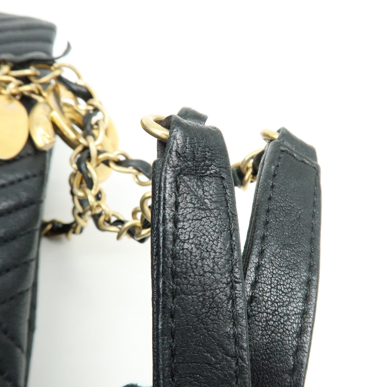 CHANEL Chevron Calf Leather Shoulder Bag Tote Bag Black