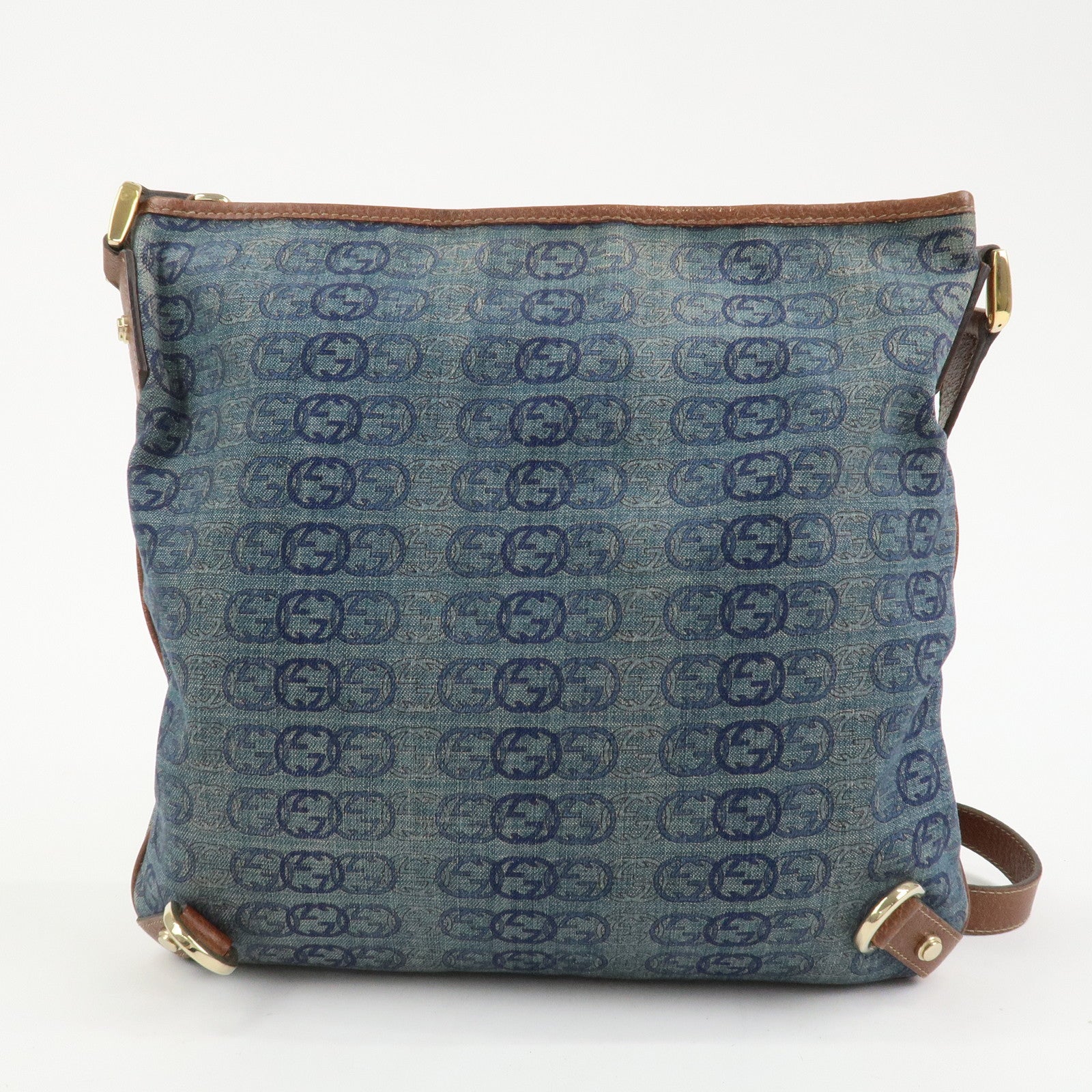 GUCCI Abbey GG Denim Shoulder Bag Crossbody Bag Brown Blue 131326