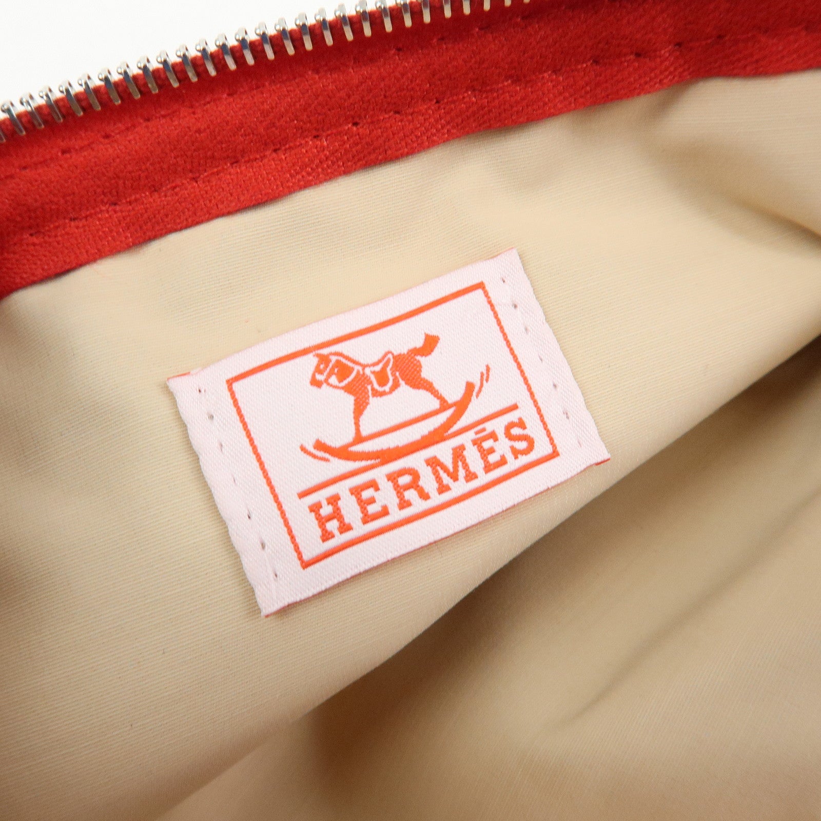 HERMES Ecole PM Cotton Flat Pouch Animaux Pixel Orange Red
