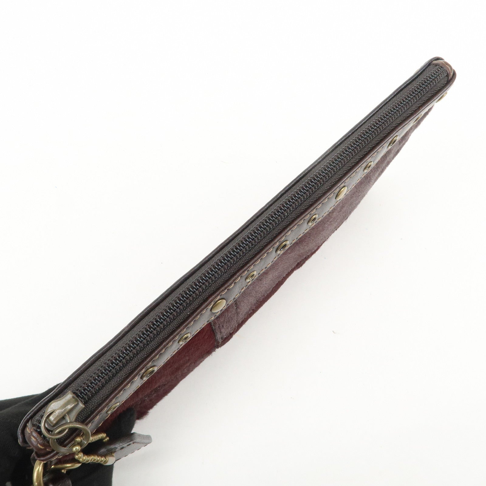 COACH Unborn Calf Leather Pouch Cosmetic Pouch Bordeaux Brown