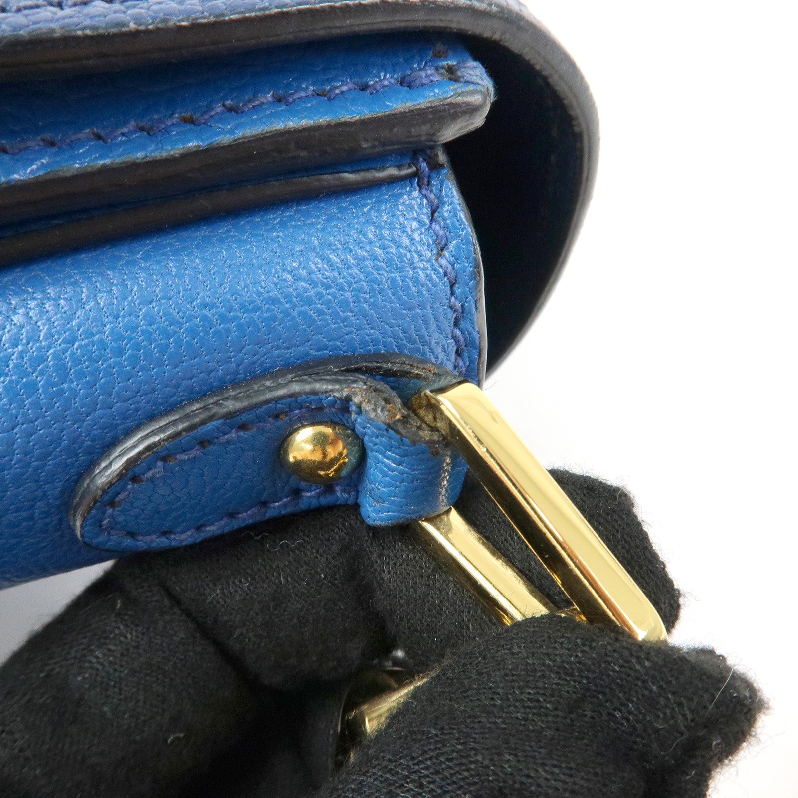 MIU MIU Madras Leather Shoulder Bag Crossbody Bag Blue RT0544