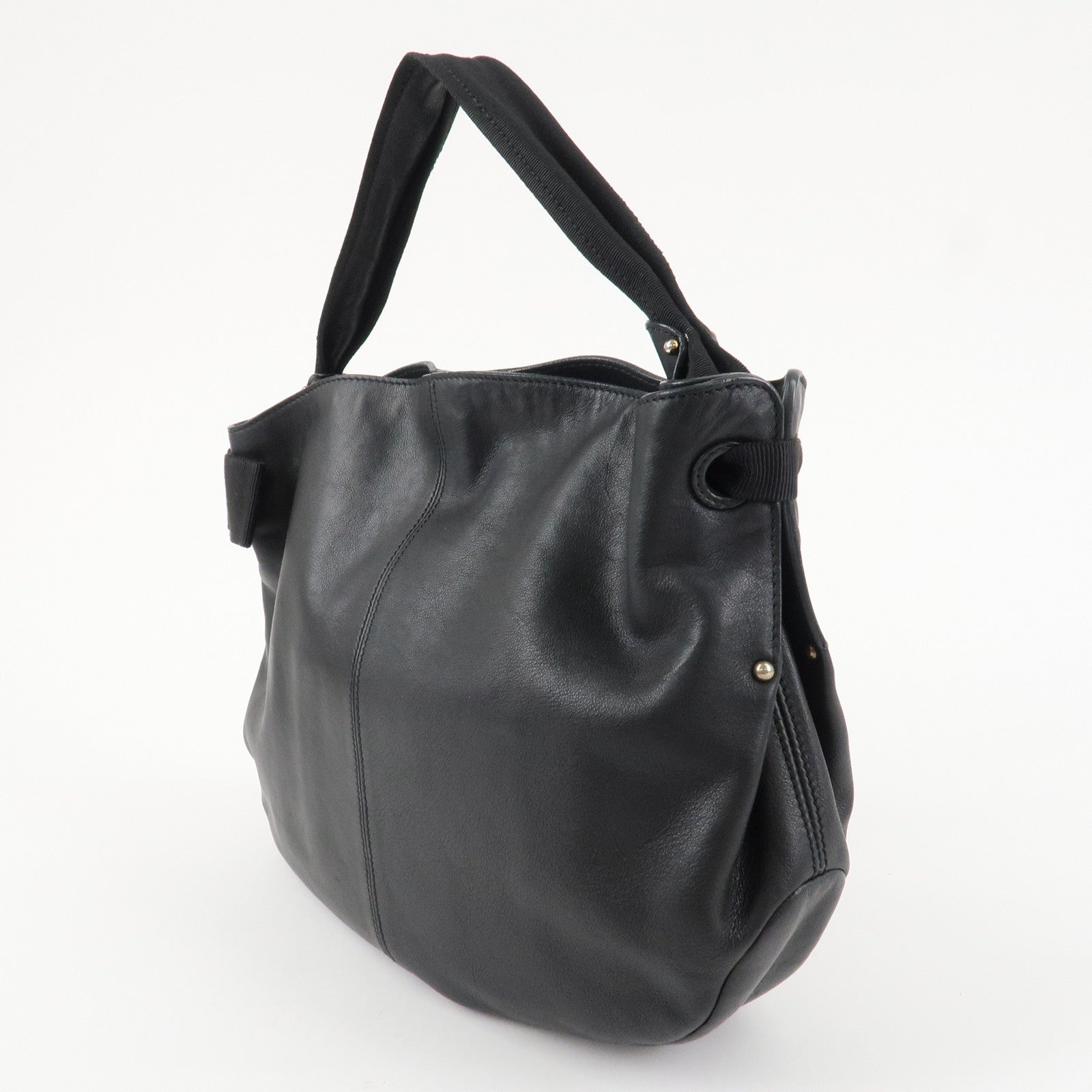 Ferragamo Vara Ribbon Leather Shoulder Bag Hand Bag Black Used