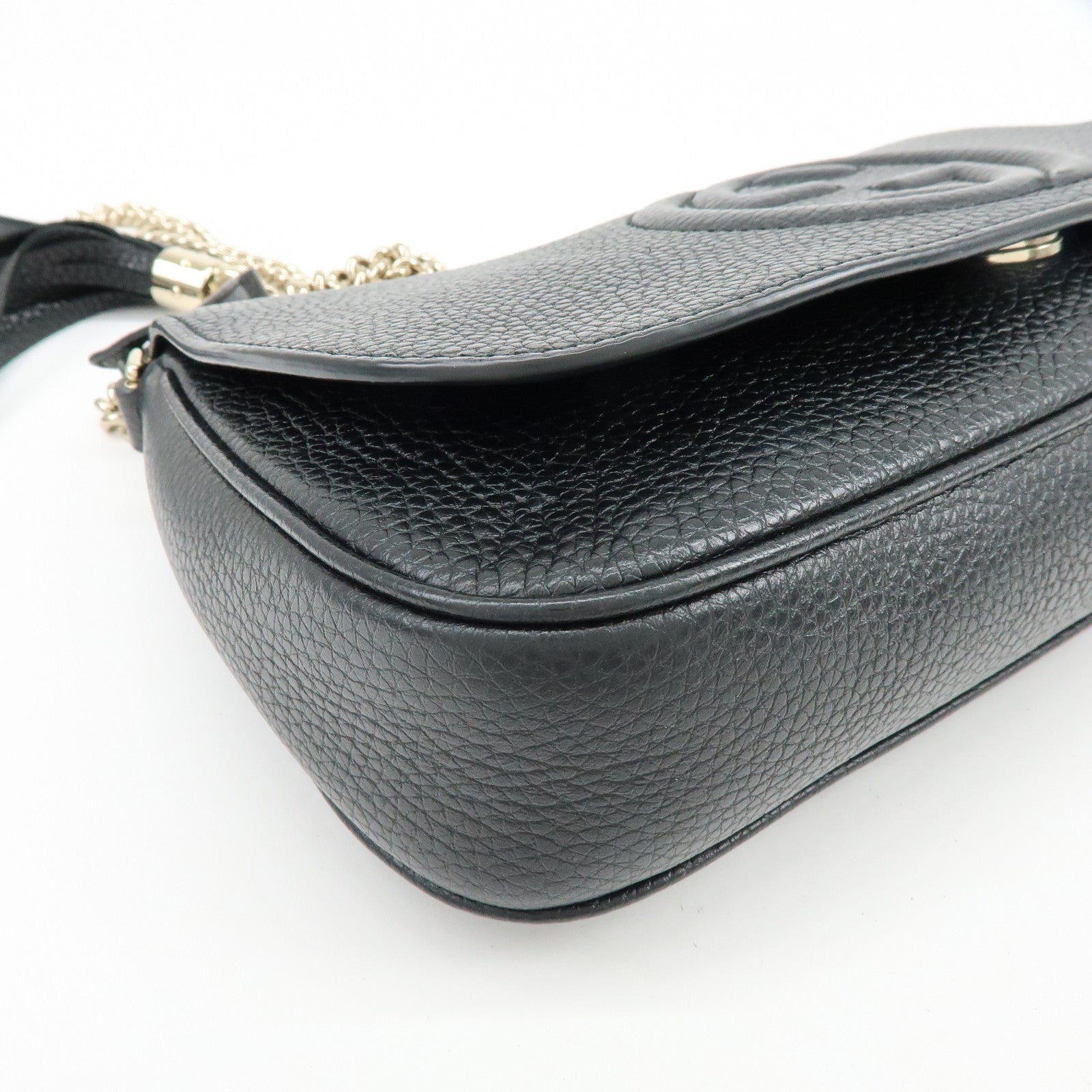GUCCI SOHO Interlocking G Leather Chain Shoulder Bag Black 536224