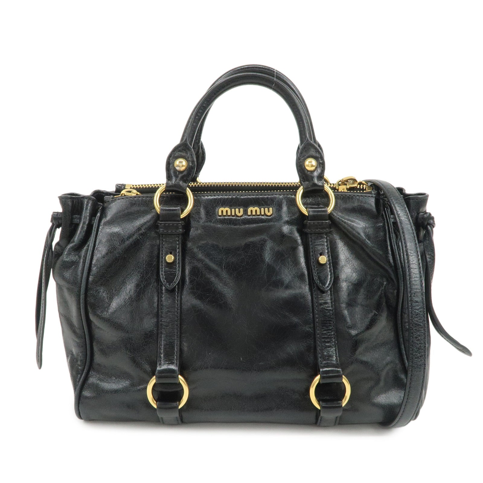 MIU MIU Vitello Shine Leather 2Way Bag Hand Bag Black 5BB893