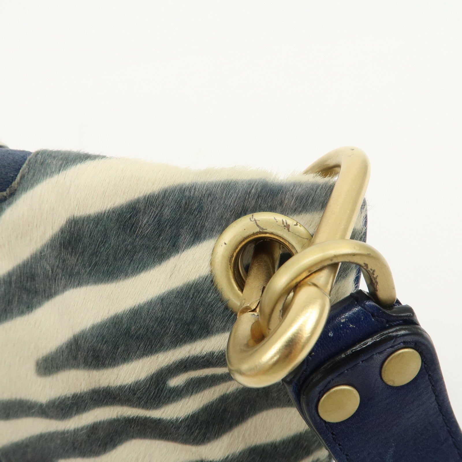 JIMMY CHOO Unborn Calf Clutch Bag Wristlet Pouch Zebra Navy
