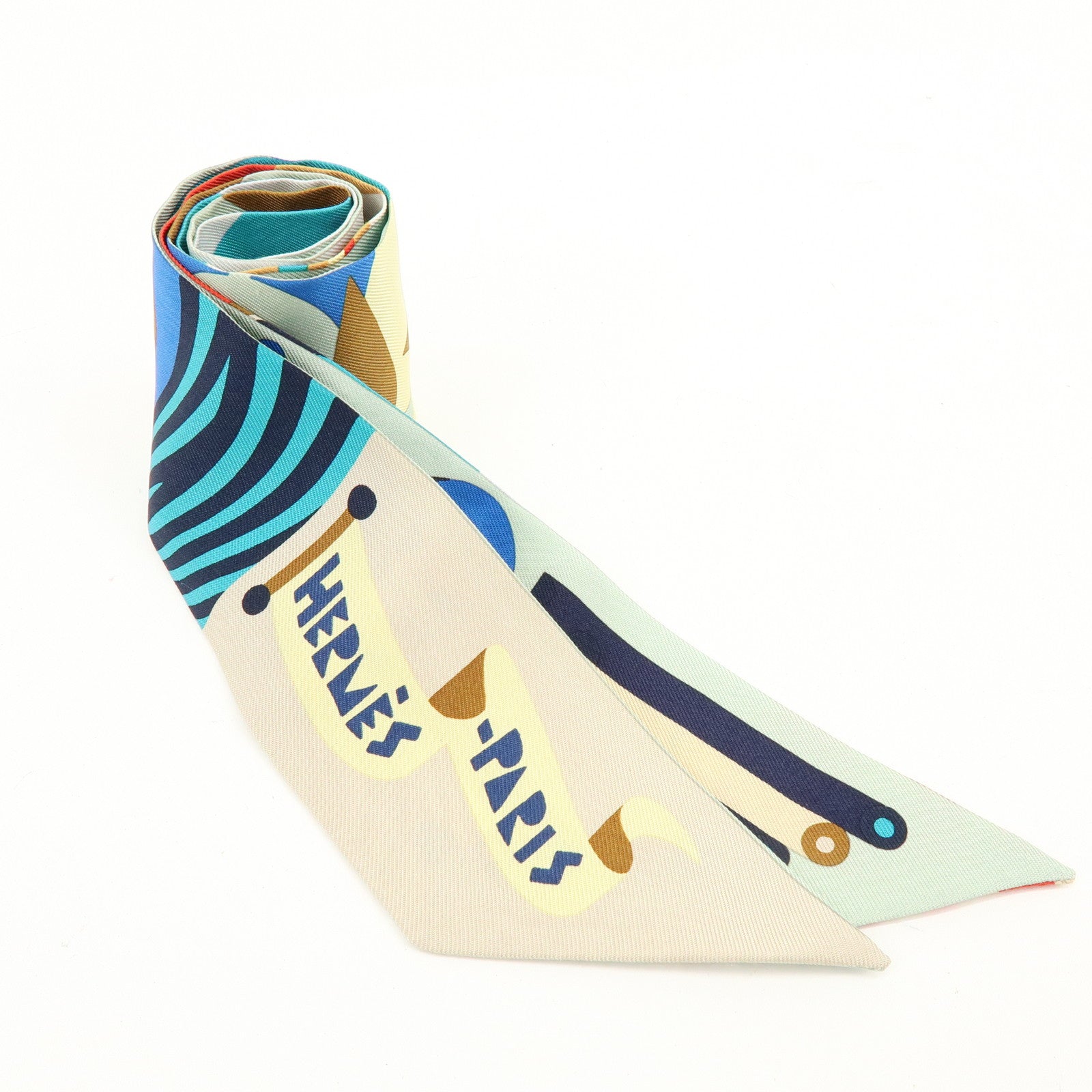 HERMES Silk 100% Twilly Parade en Fanfare Blue Multicolor