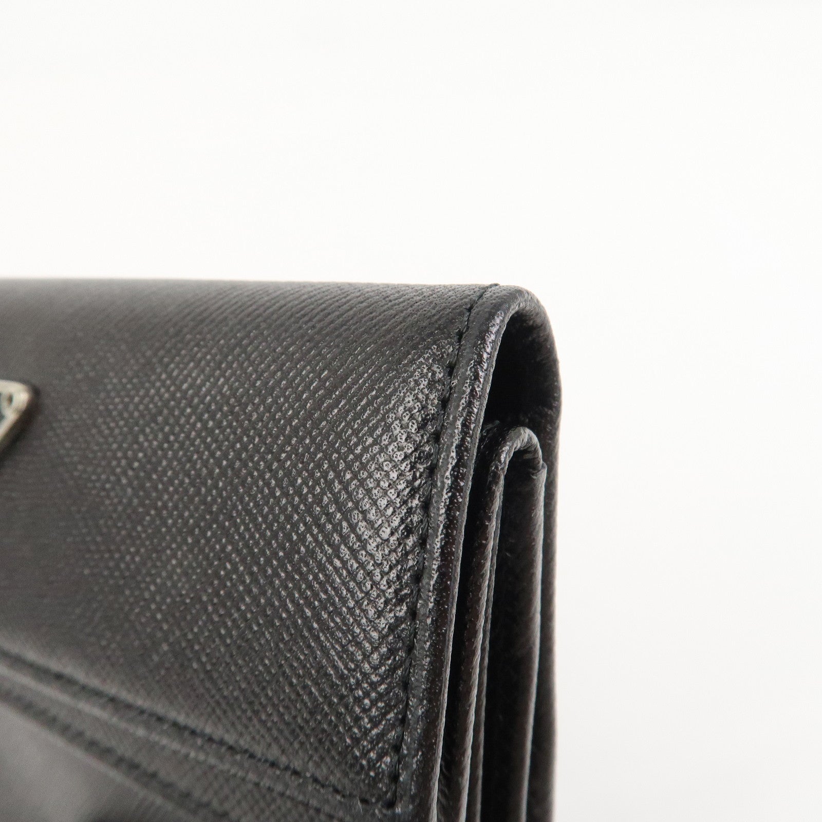 PRADA Triangle Logo Saffiano Leather Compact Wallet Black M53X