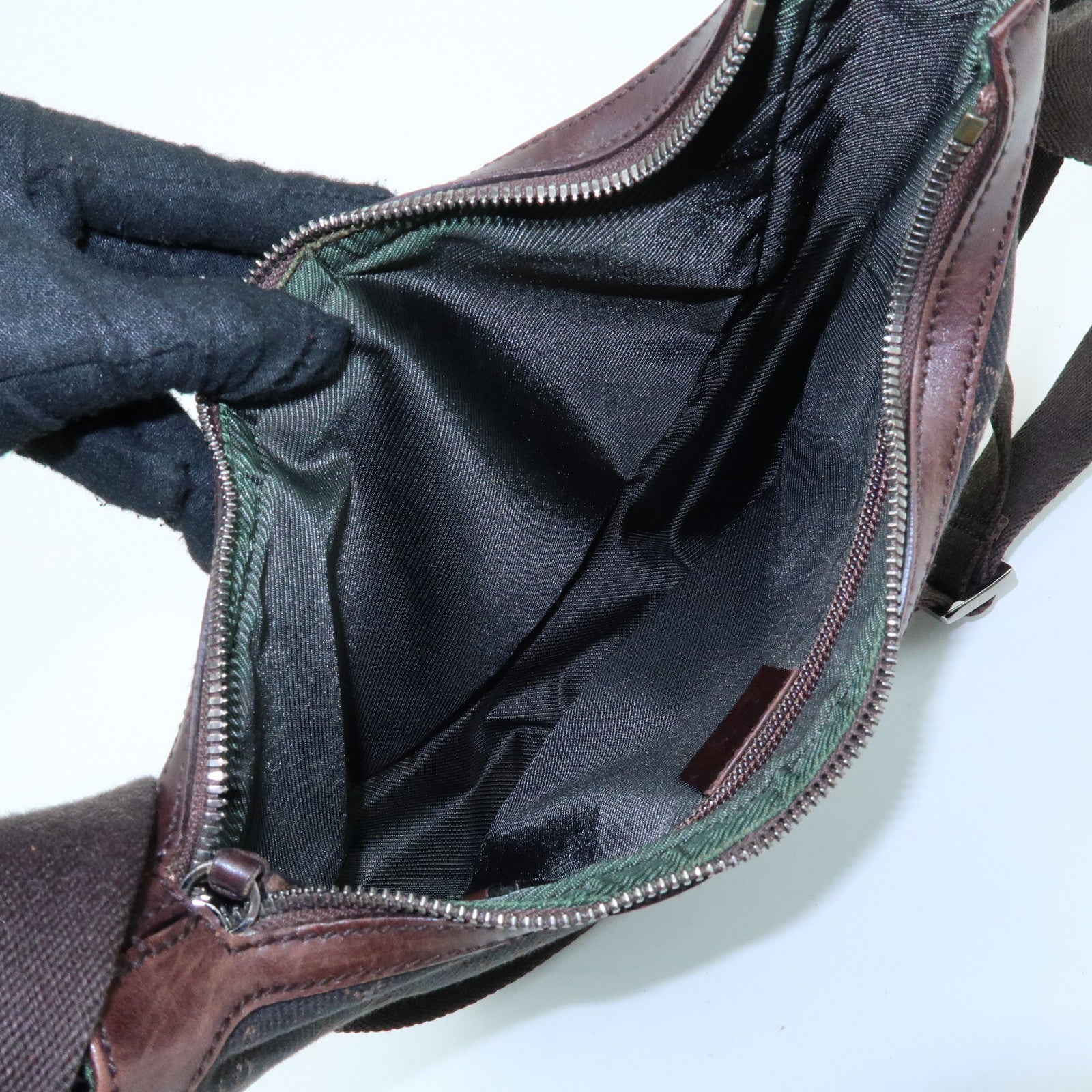 GUCCI GG Denim Leather Shoulder Crossbody Bag Dark Brown 101682