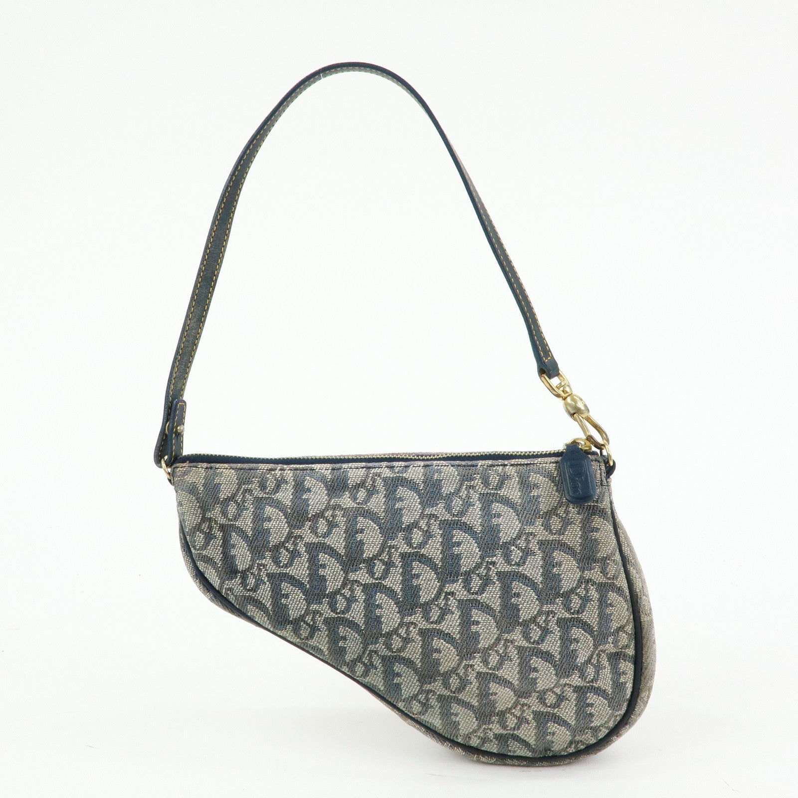 Christian Dior Saddle Trotter Jacquard Leather Shoulder Bag Navy