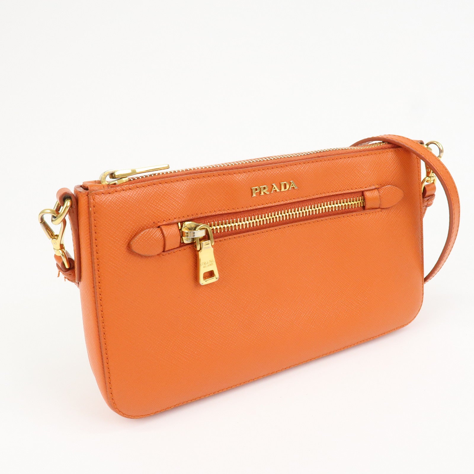 PRADA Logo Leather Shoulder Bag Crossbody Bag Orange BT0834