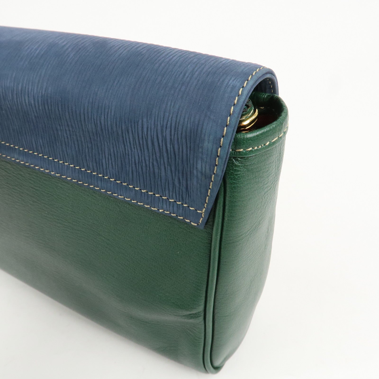 LOEWE Velazquez Suede Leather Clutch Bag Green Blue Gold HDW