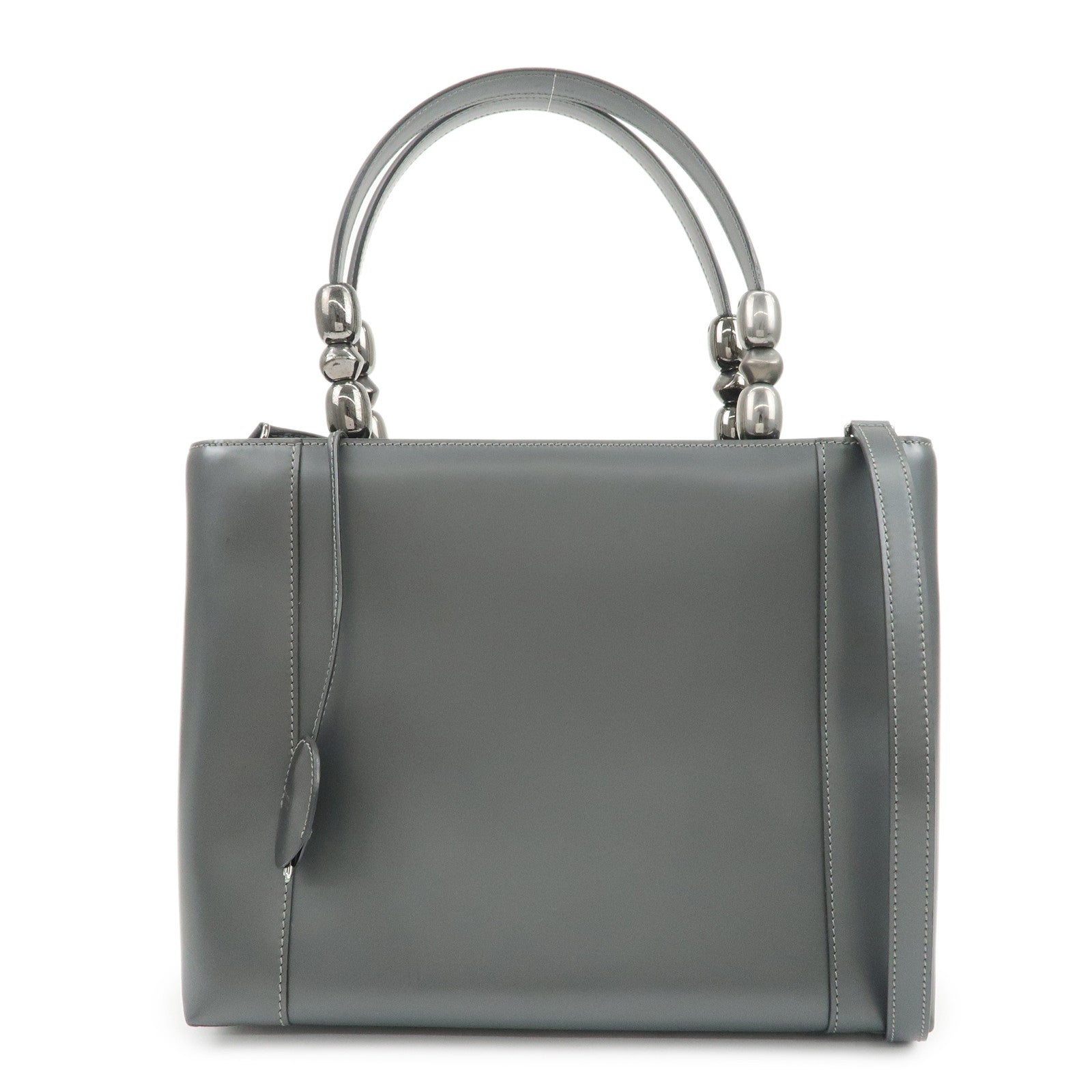 Christian Dior Maris Pearl Logo Leather Hand Bag Gray