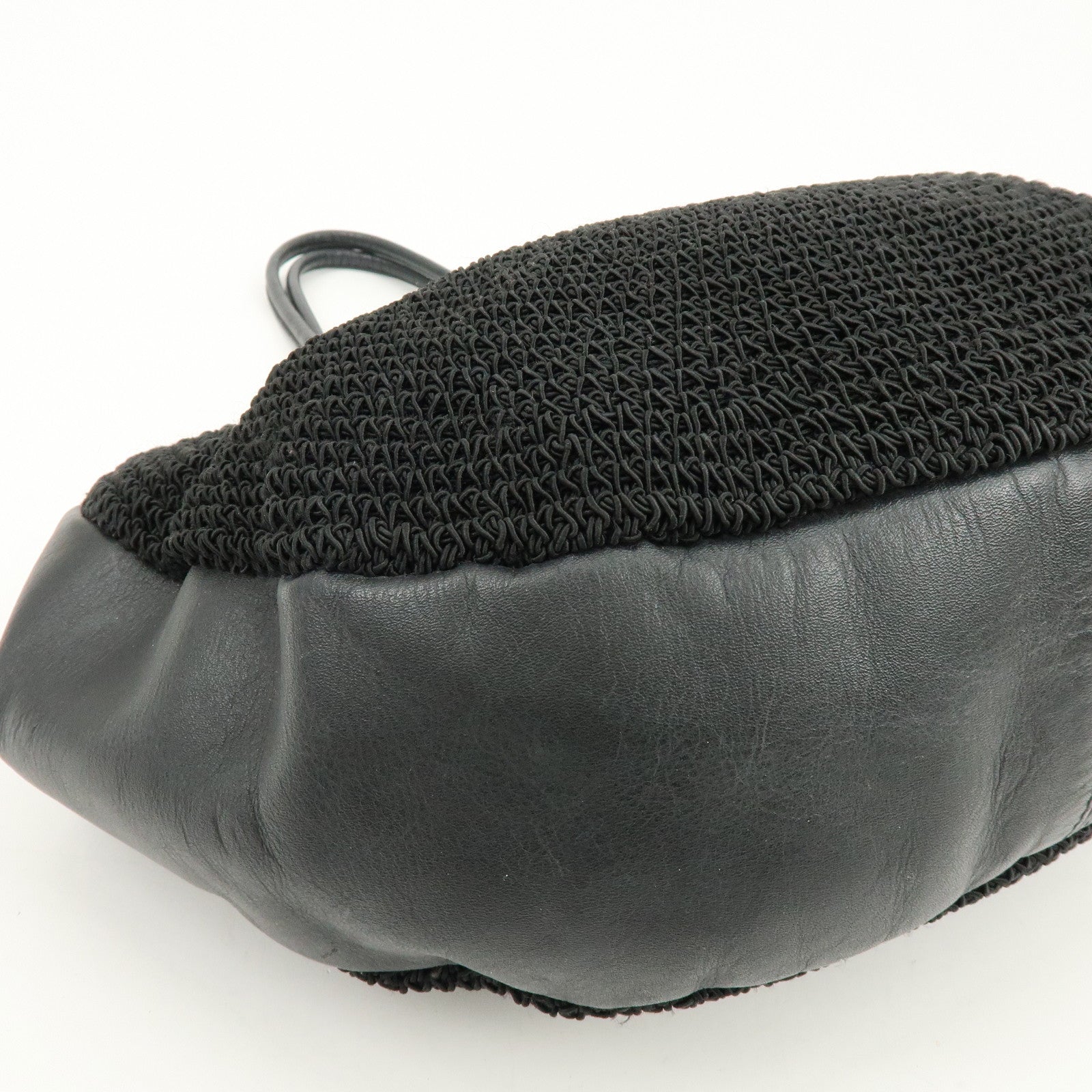CHANEL COCO Mark Nylon Leather Kiss Lock Purse Shoulder Bag Black