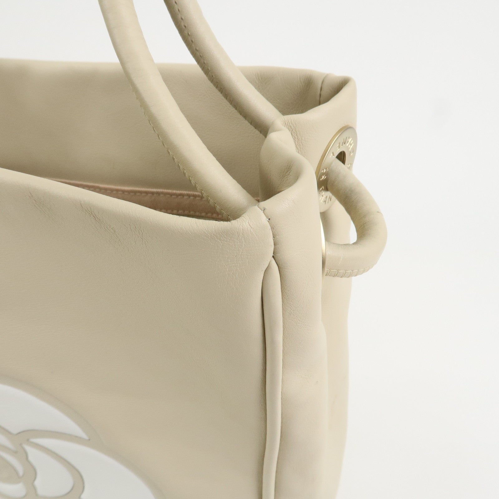 CHANEL Camelia Lambskin Hand Bag Tote Bag Ivory A20856