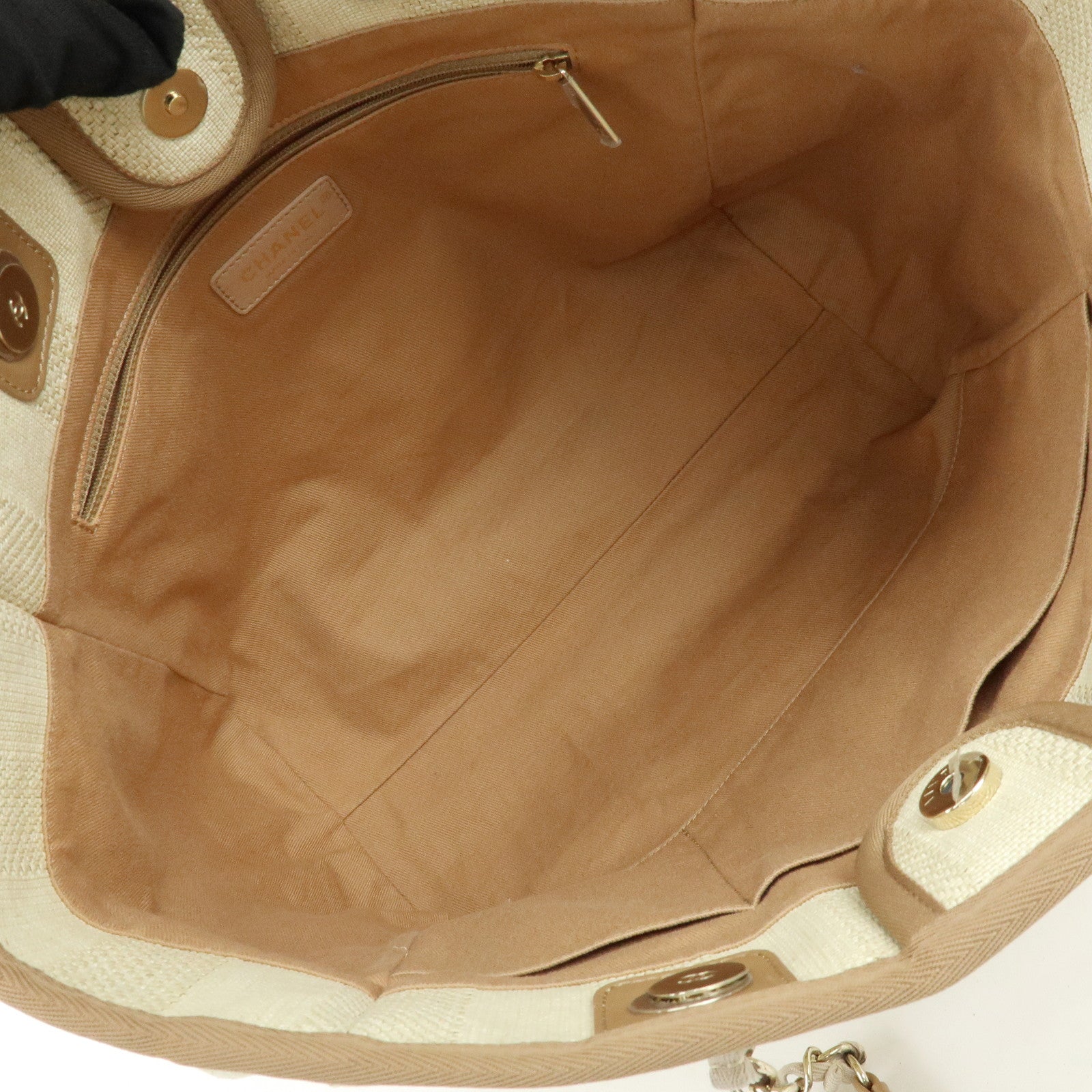 CHANEL Deauville MM Straw Leather Tote Shoulder Bag Beige A67001