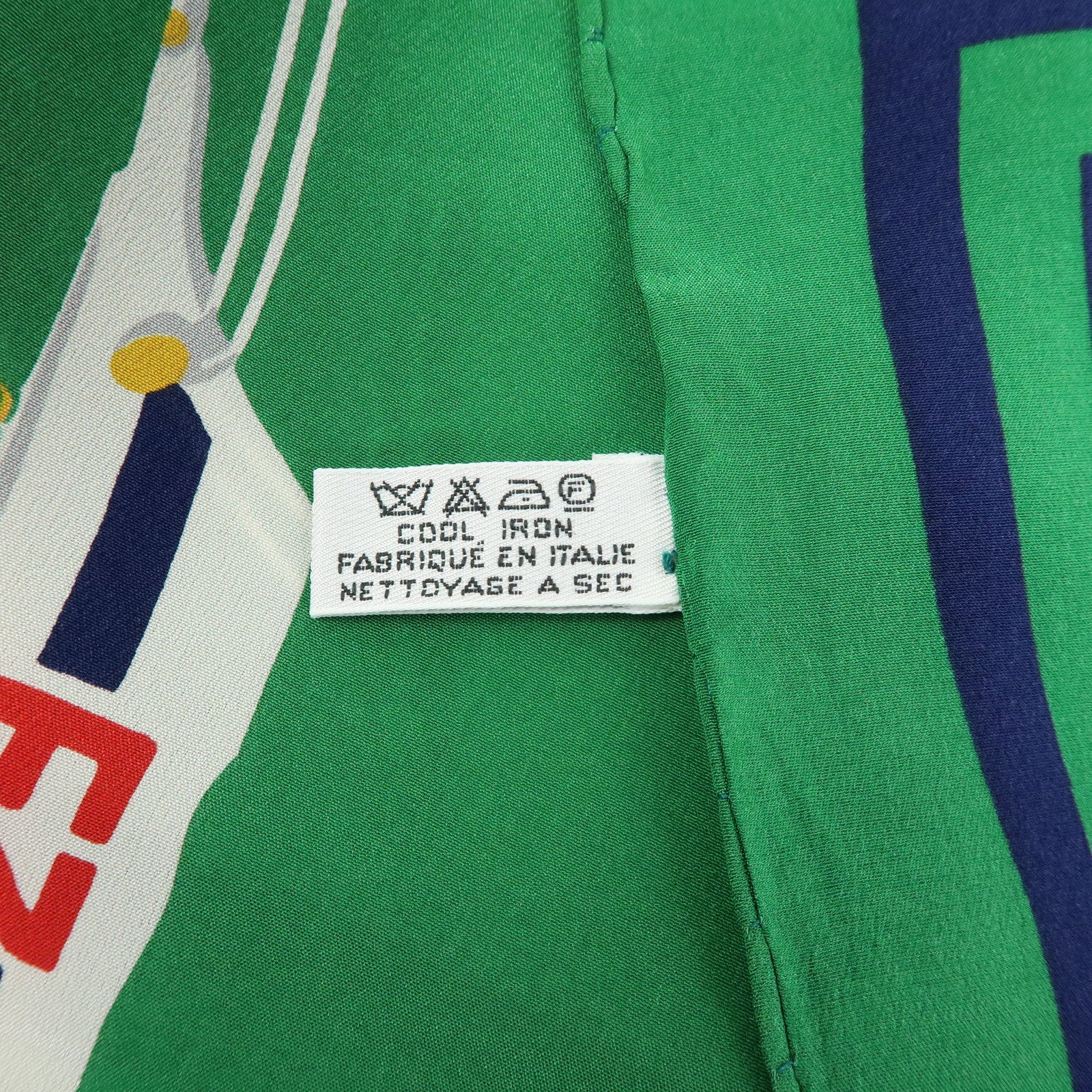 CHANEL COCO Mark Silk100% Scarf Green Navy White Red