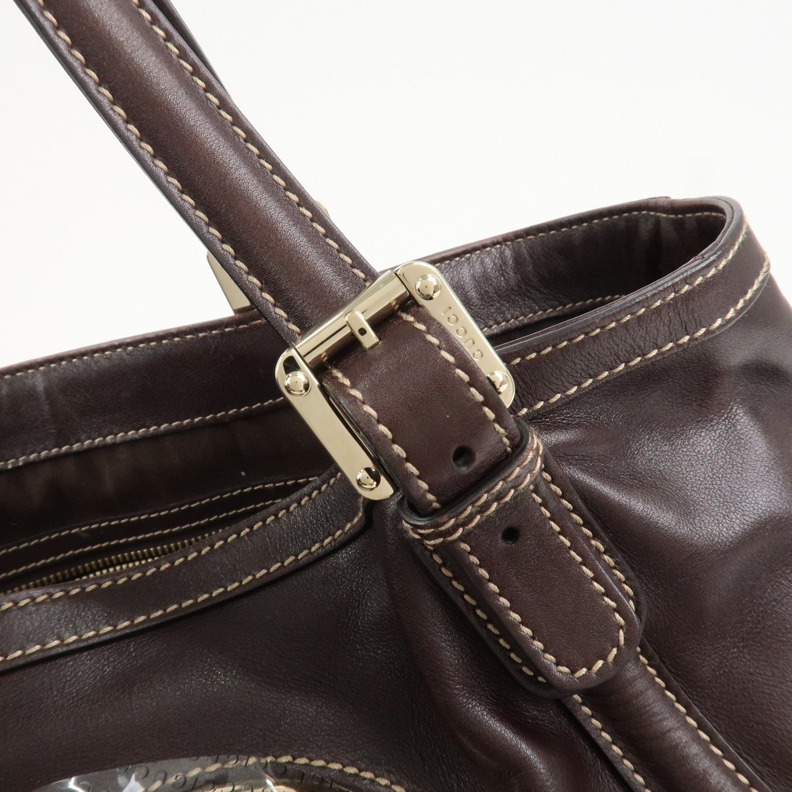 GUCCI Interlocking G Sherry Leather Shoulder Bag Dark Brown 162094