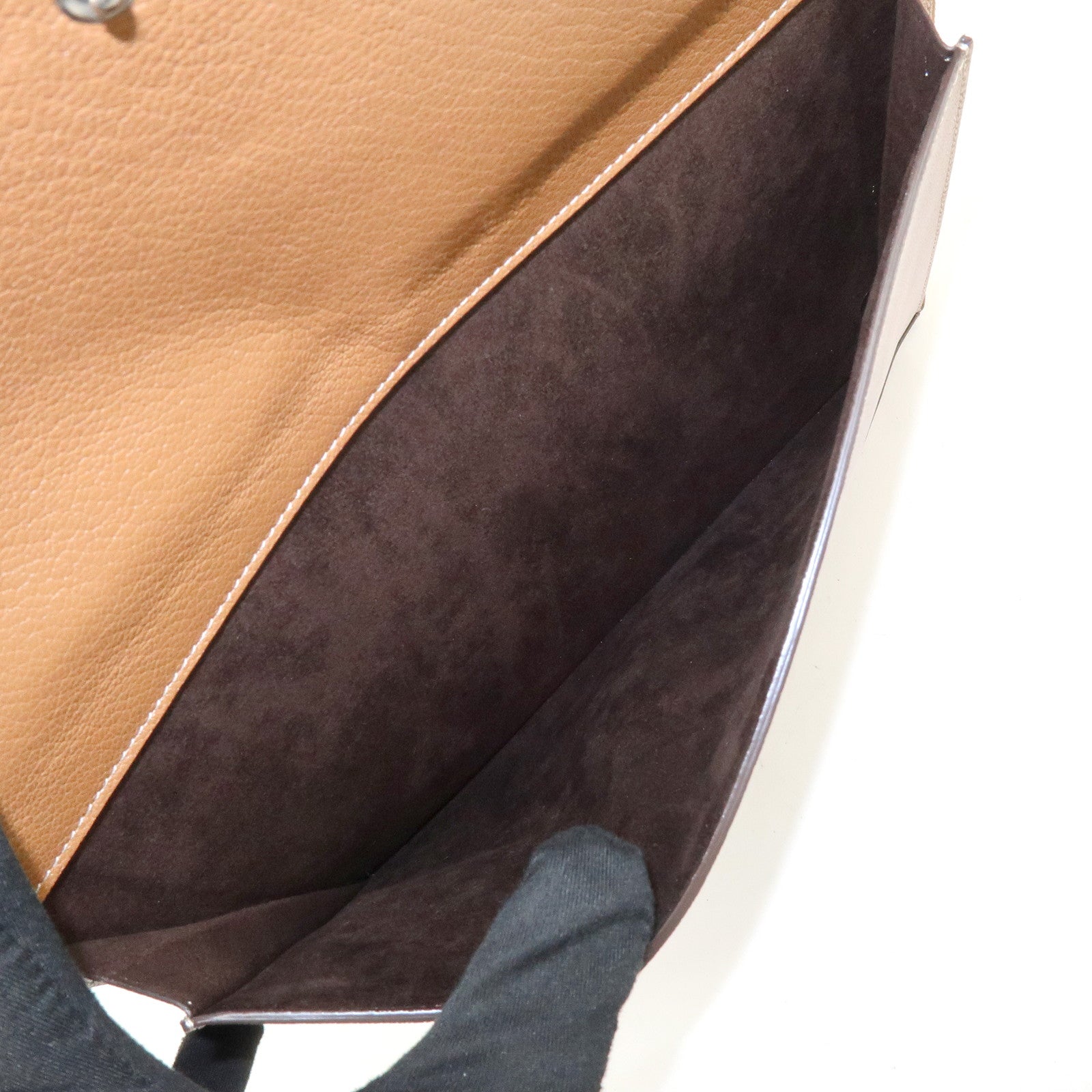 Cartier Leather Envelope Clutch Bag Pouch Brown