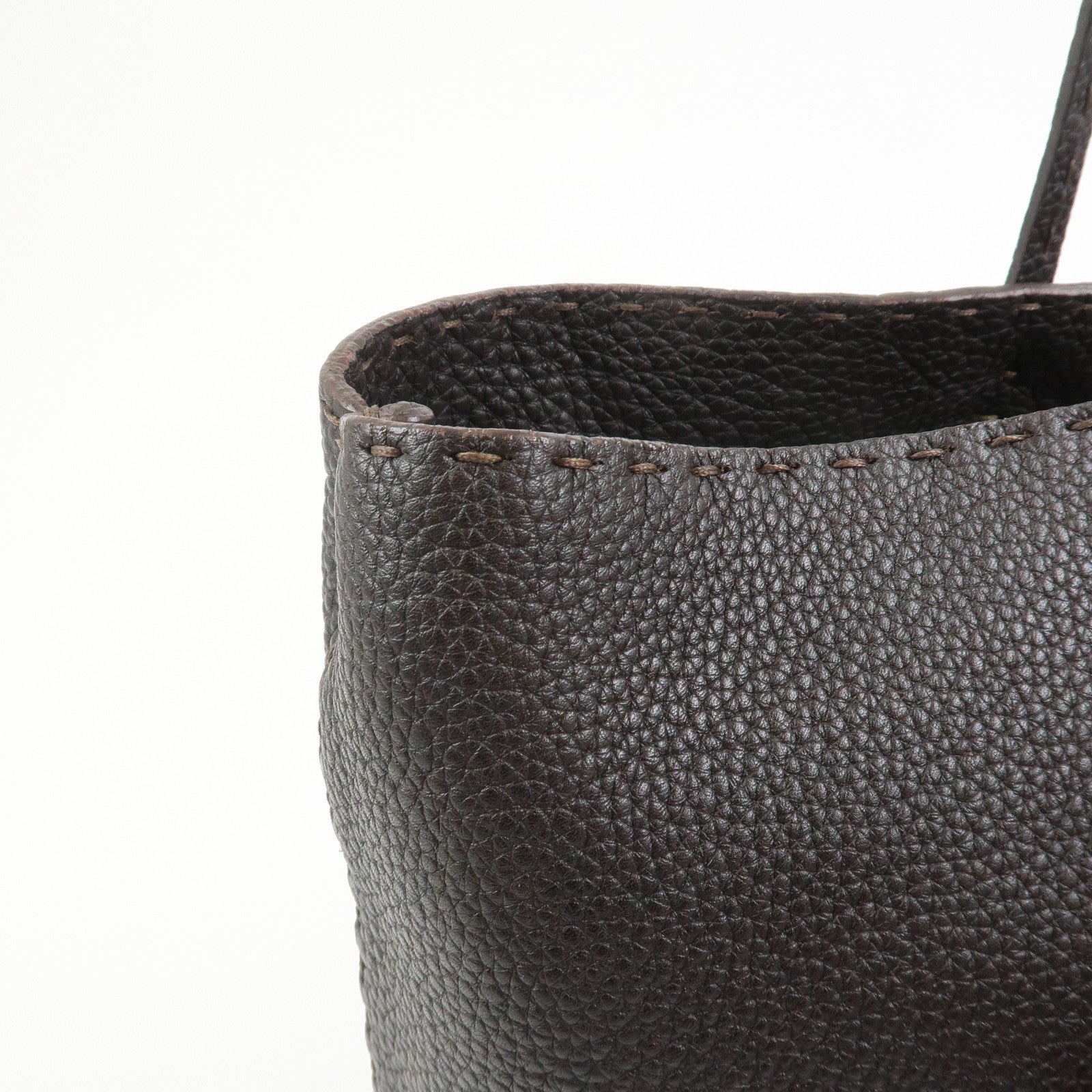 FENDI Selleria Leather Tote Bag Shoulder Bag Dark Brown 8BH126