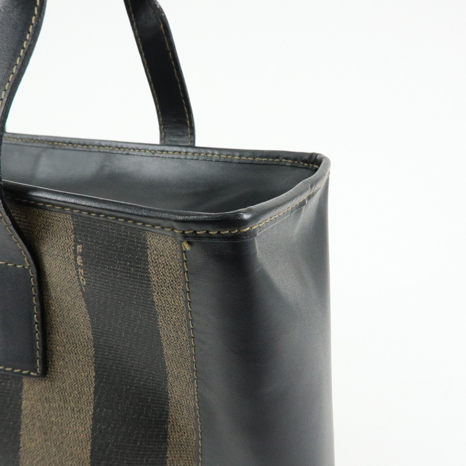 FENDI Pequin PVC Leather 2Way Bag Tote Bag Black Brown 14457