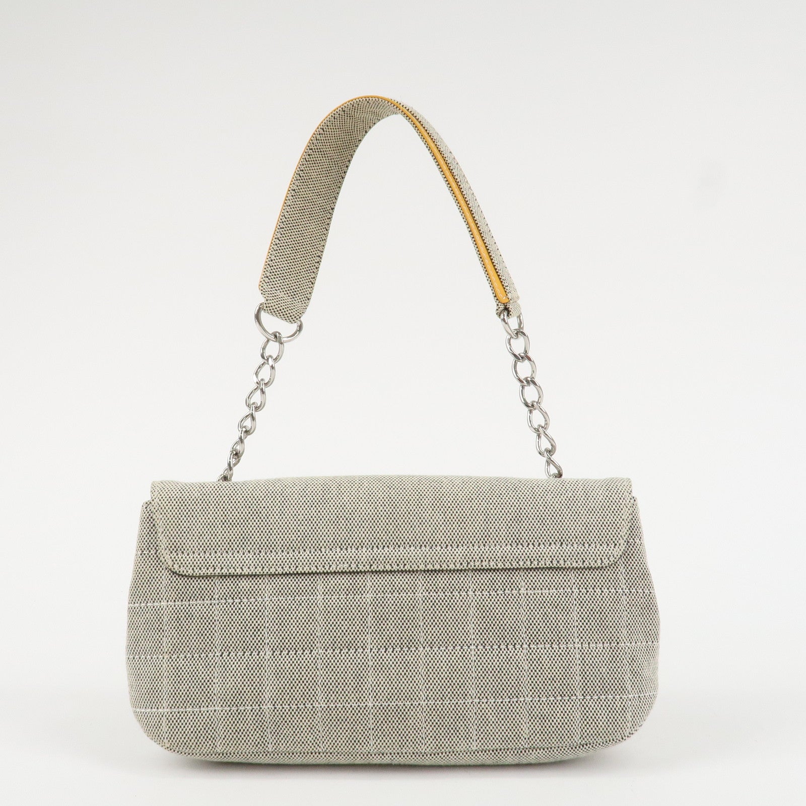 CHANEL COCO Mark Canvas Patent Leather Chain Shoulder Bag Grey Orange Used