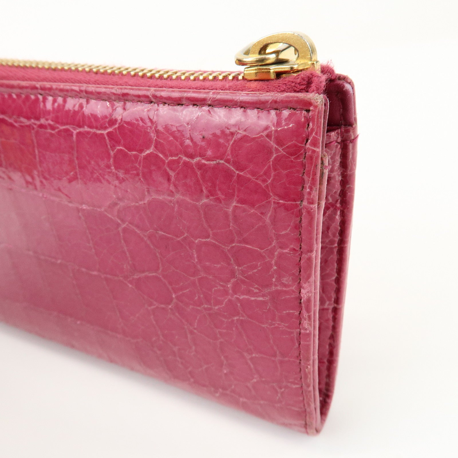 MIU MIU Logo Embossed Leather Zippy Long Wallet Pink Gold