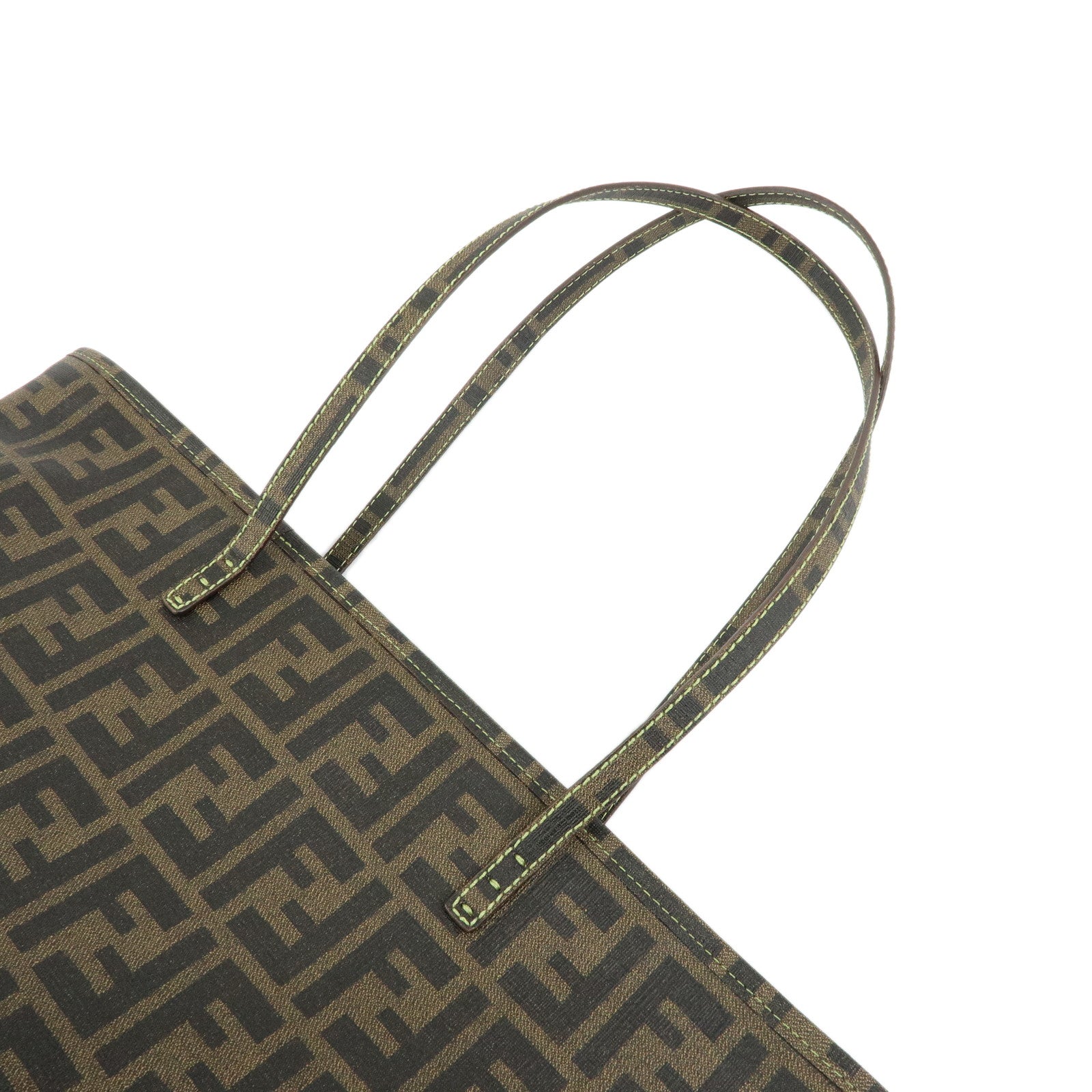 FENDI Zucca PVC Tote Bag Hand Bag Brown Light Green Stich 8BH198
