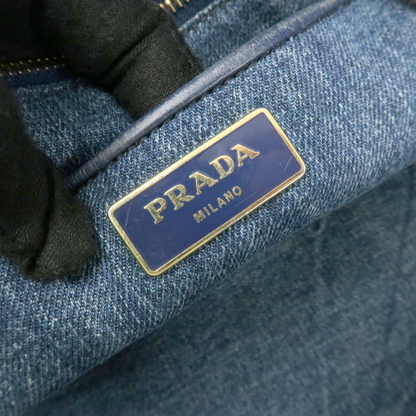 PRADA Logo Canapa Canvas Denim Tote Bag Hand Bag Blue B1877B