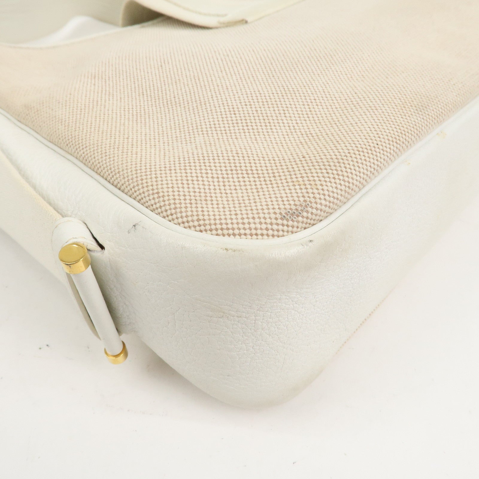 HERMES Saco Canvas Leather Shoulder Bag B Stamped Natural Gold HDW