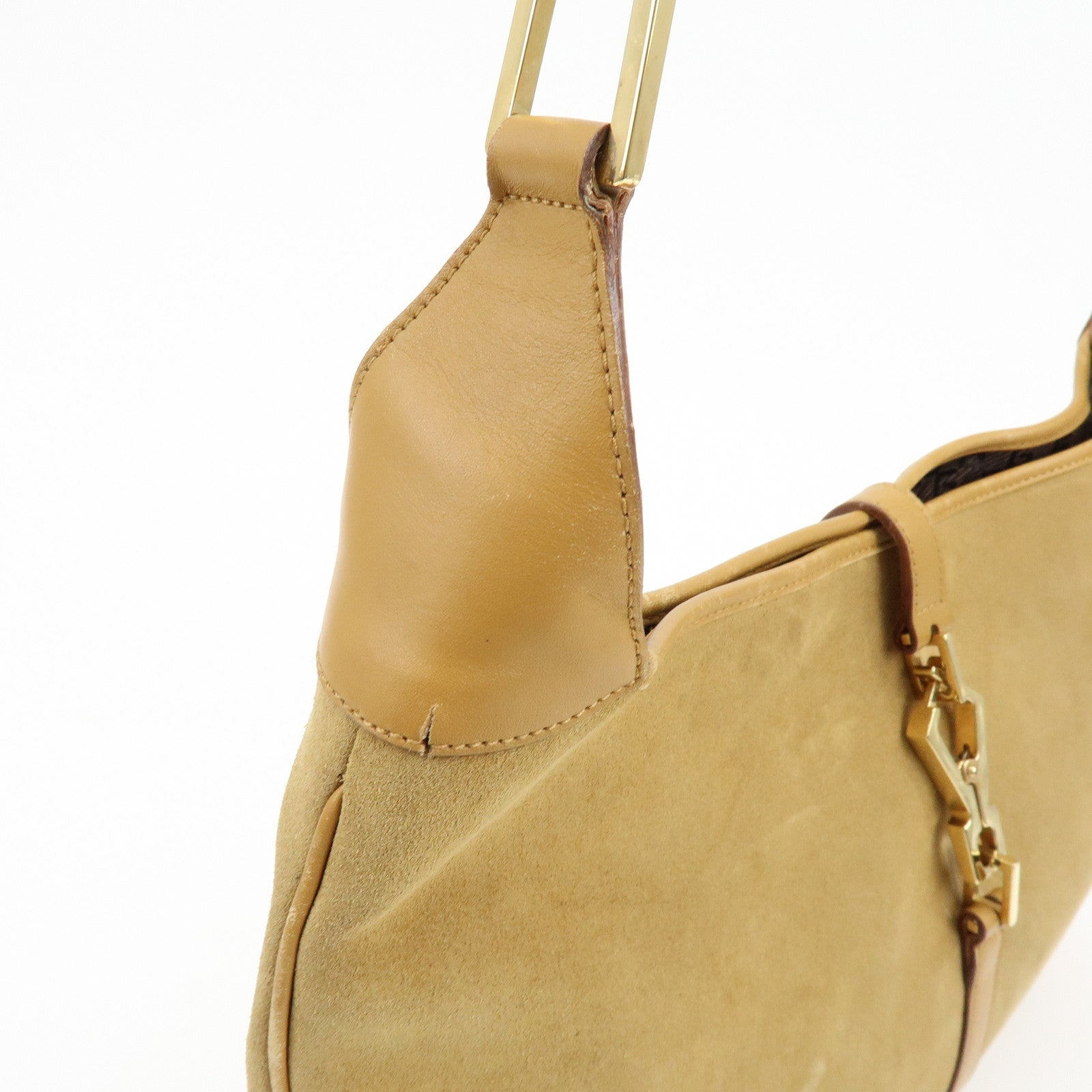 GUCCI Bamboo Suede Leather Kandinsky Shoulder Bag Beige 001・4061