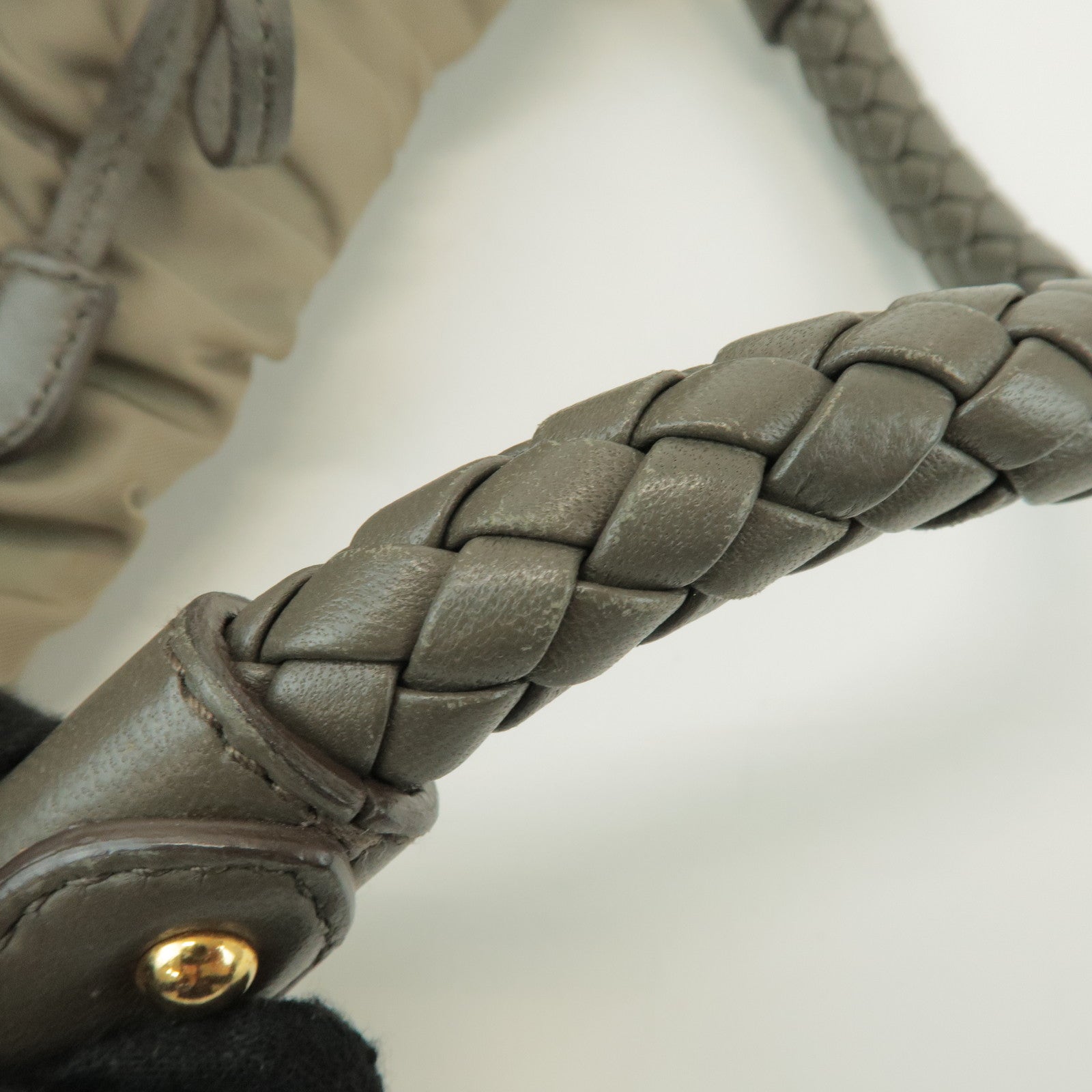 PRADA Gathered Ribbon Nylon Shoulder Bag Hand Bag Khaki BR4237