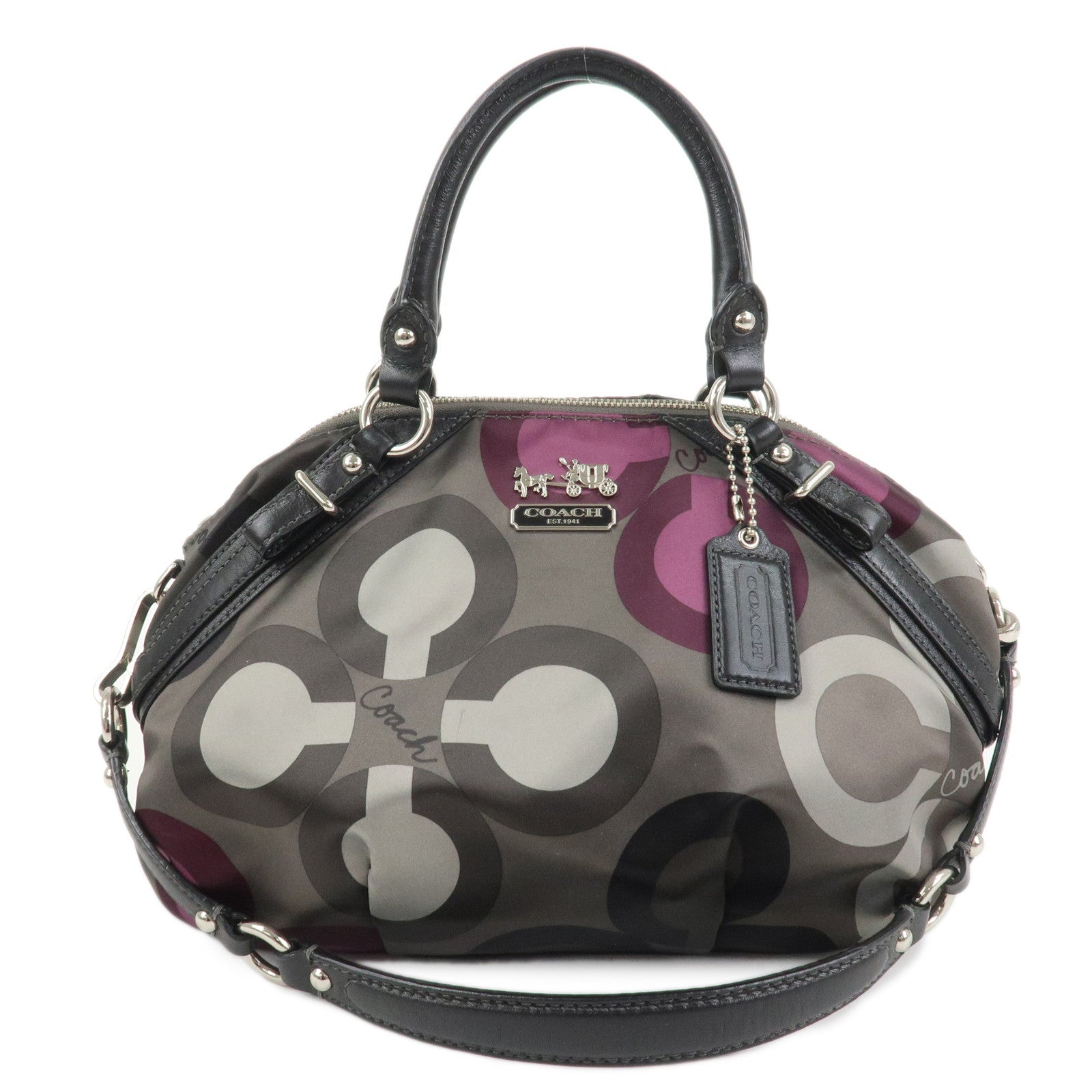 COACH Satin Leather 2Way Bag Shoulder Bag Hand Bag Khaki Purple