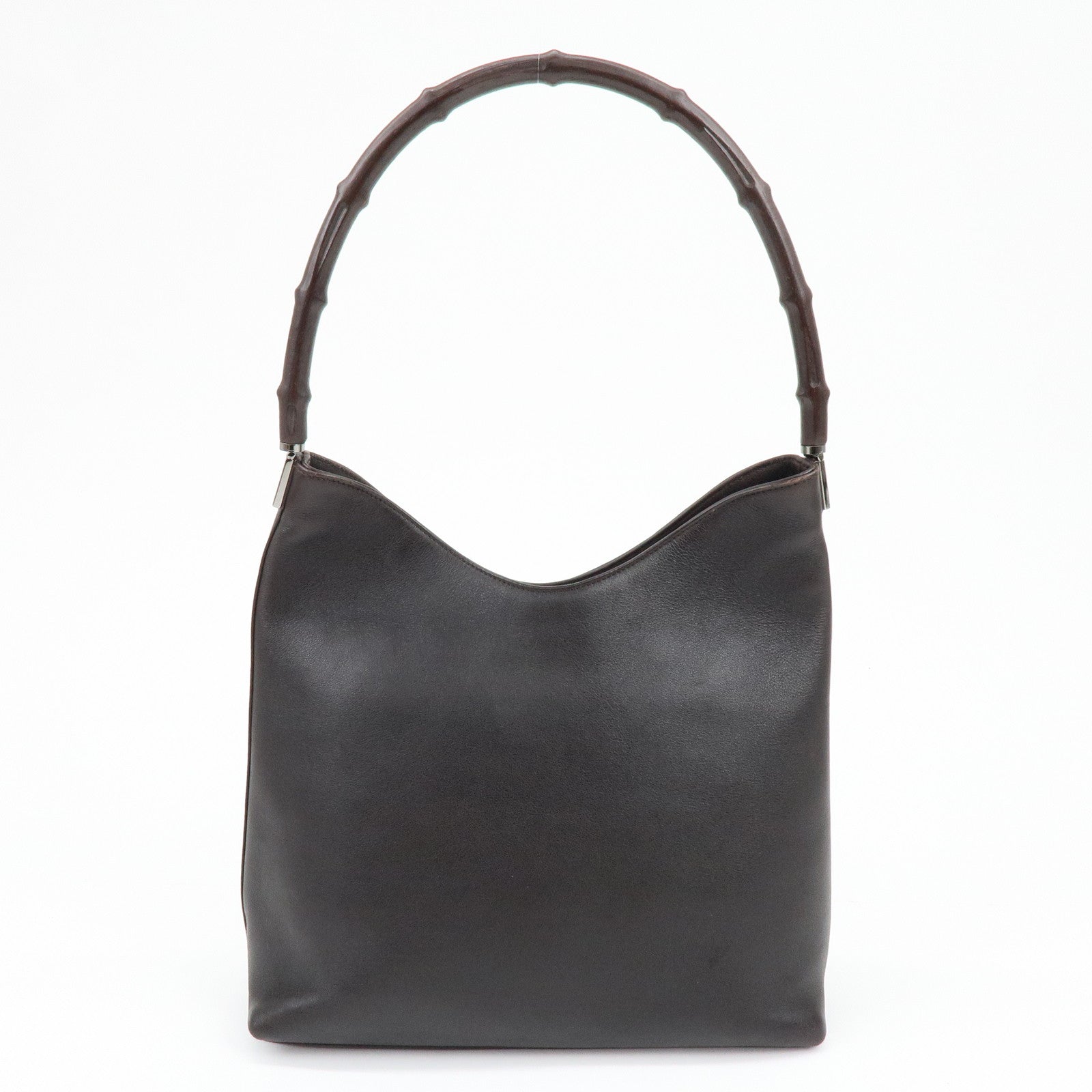 GUCCI Bamboo Leather Shoulder Bag Hand Bag Dark Brown 001・3244