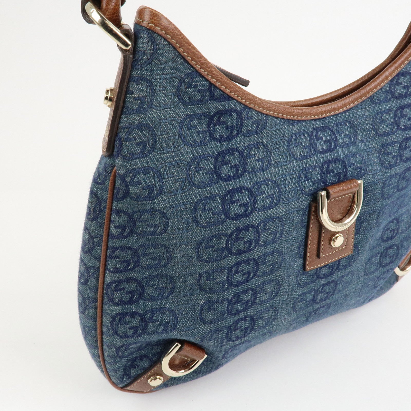 GUCCI Interlocking G Abbey GG Denim Shoulder Bag Brown Denim 130738