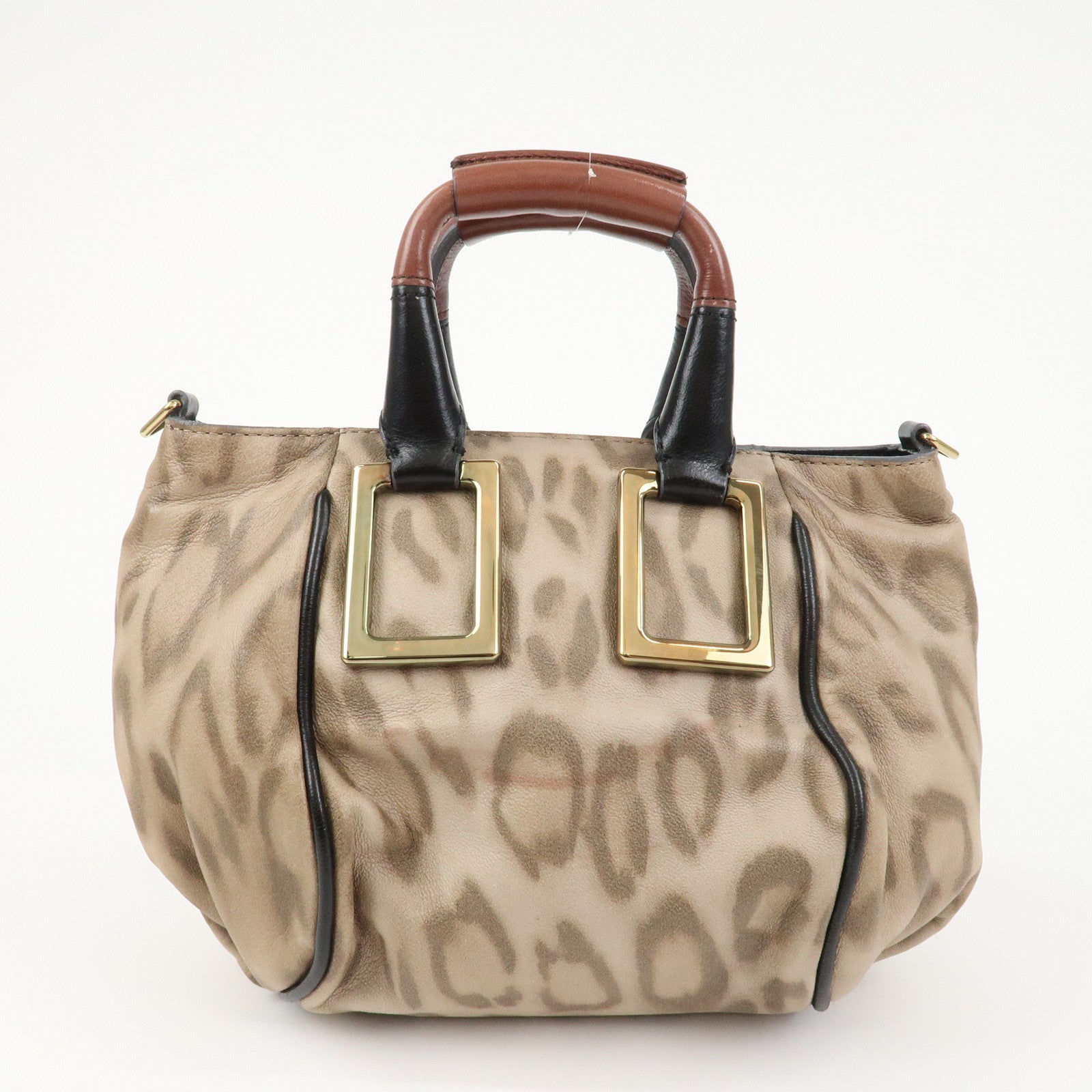 Chloe Logo Leather ETHEL 2Way Bag Hand Bag Shoulder Bag Leopard