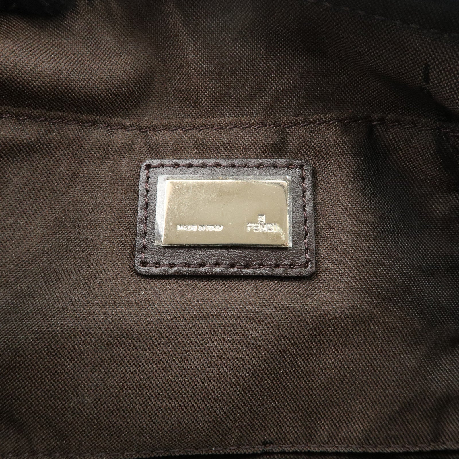 FENDI Zucchino Canvas Leather Shoulder Bag Pouch Navy 8BR249 Used