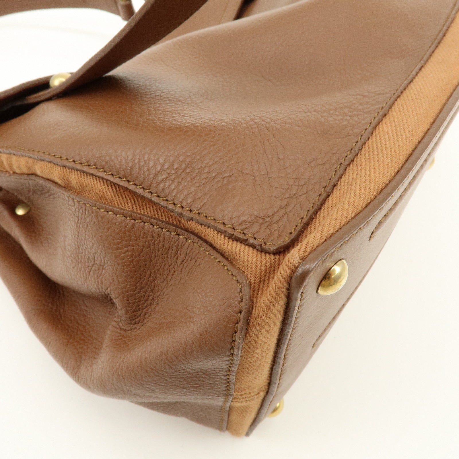 SAINT LAURENT PARIS Muse Two Leather Canvas 2WAY Bag Brown 229680