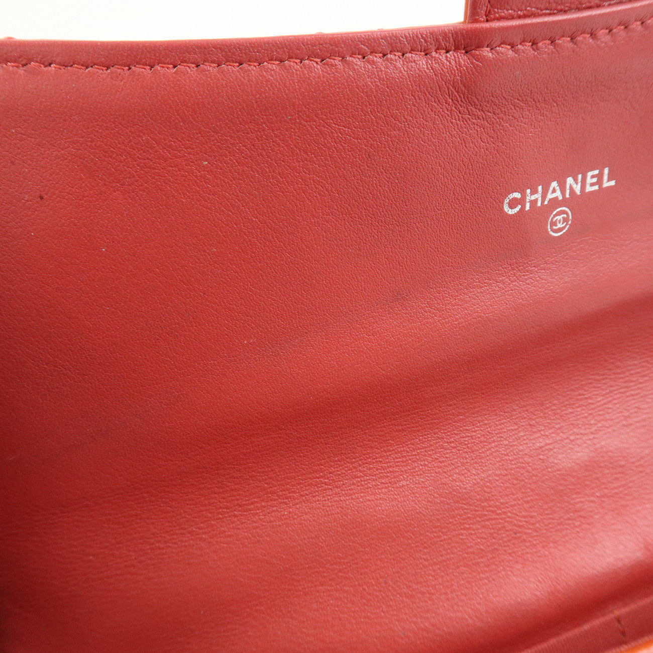 CHANEL Matelasse Patent Leather Long Wallet Card Case Pouch Orange Used
