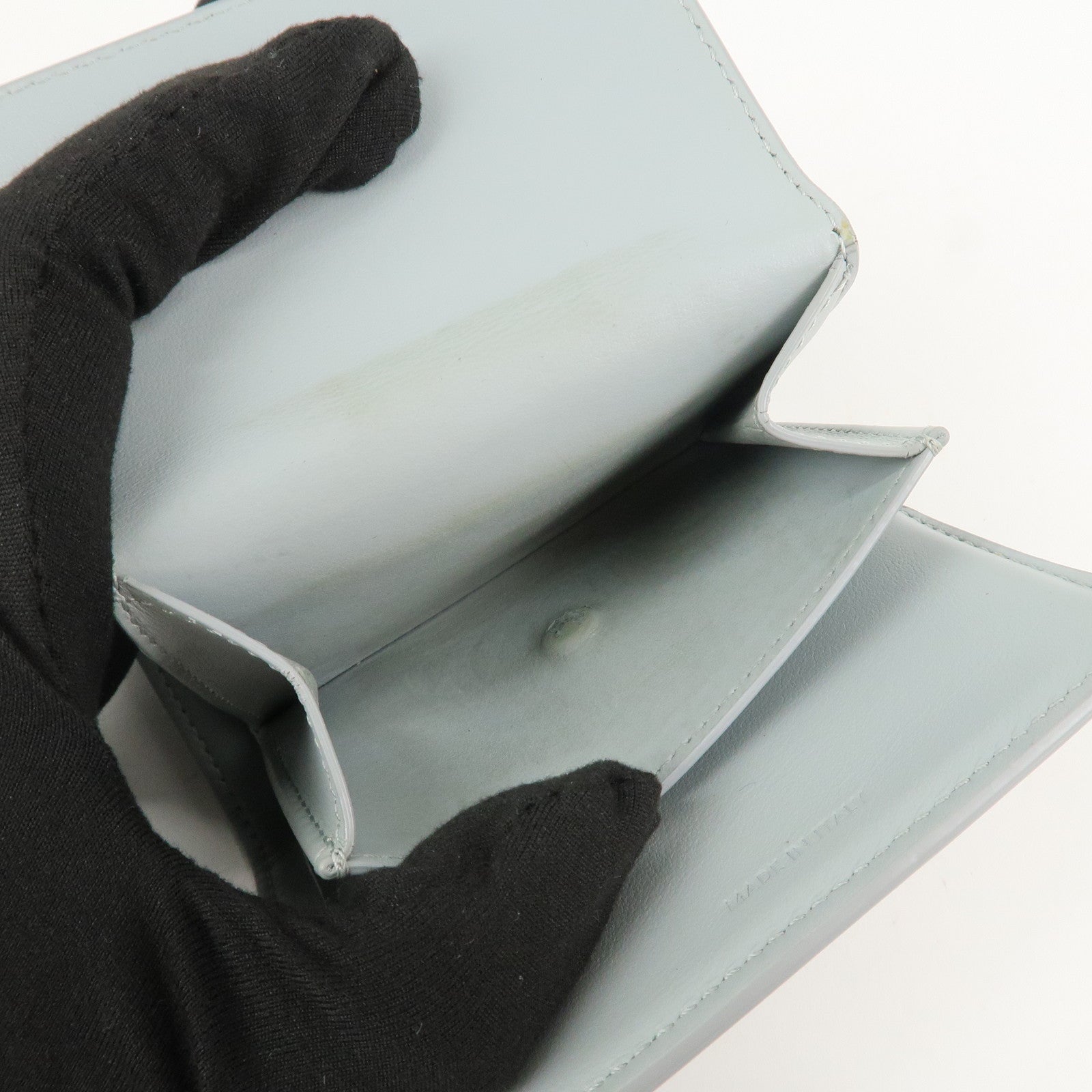 CELINE Triomphe Leather Tri-fold Falap Wallet Light Blue