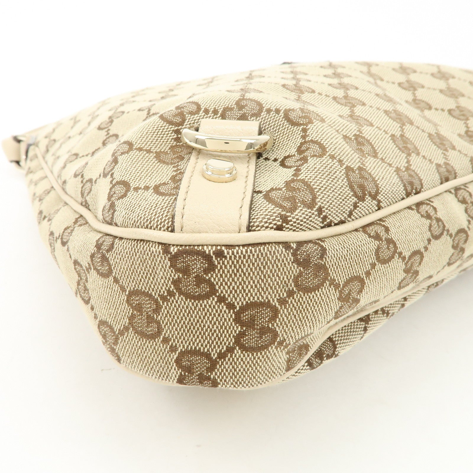 GUCCI Abbey Leather GG Canvas Shoulder Bag Beige Ivory 130737