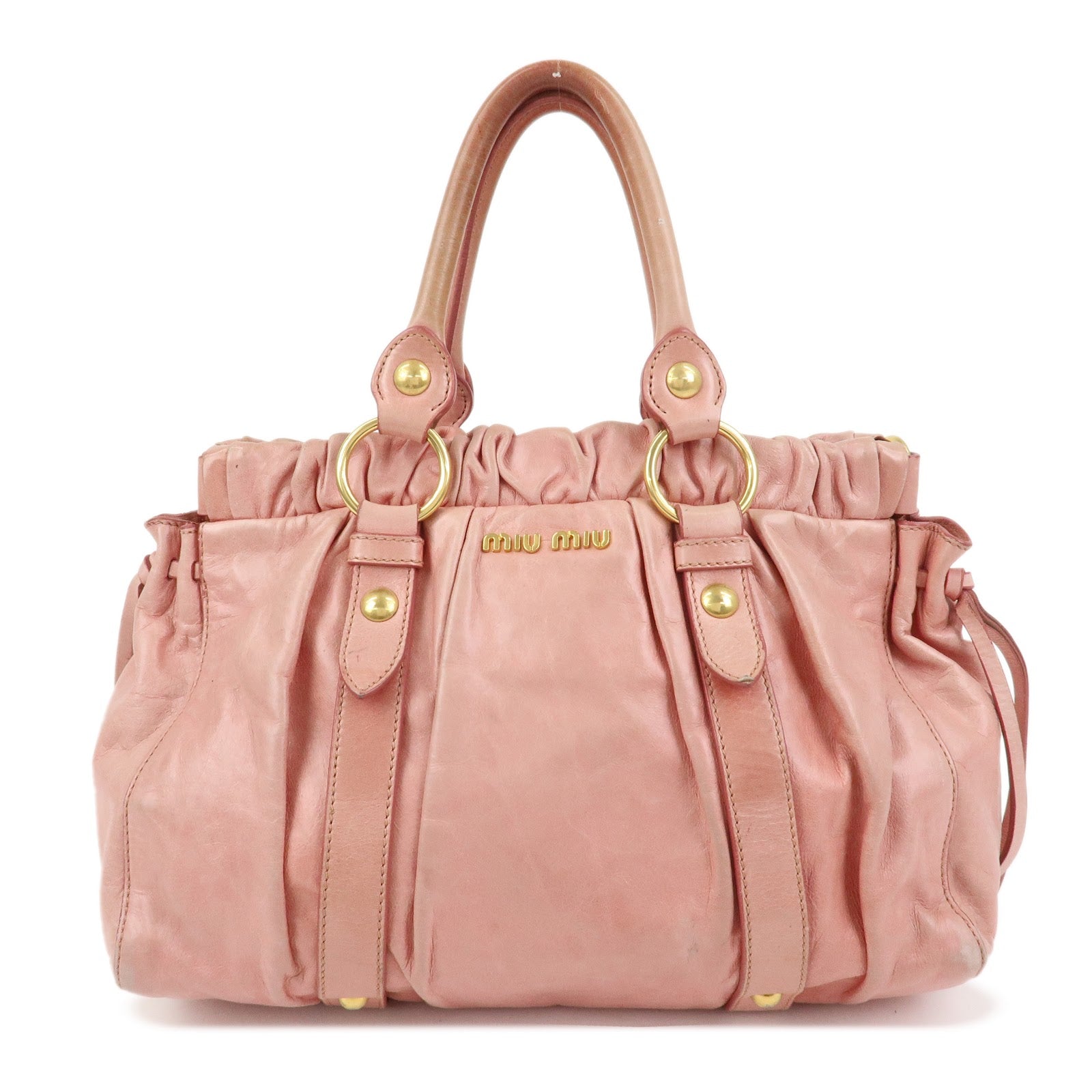MIU MIU Logo Leather 2Way Bag Shoulder Bag Hand Bag Pink RT0383