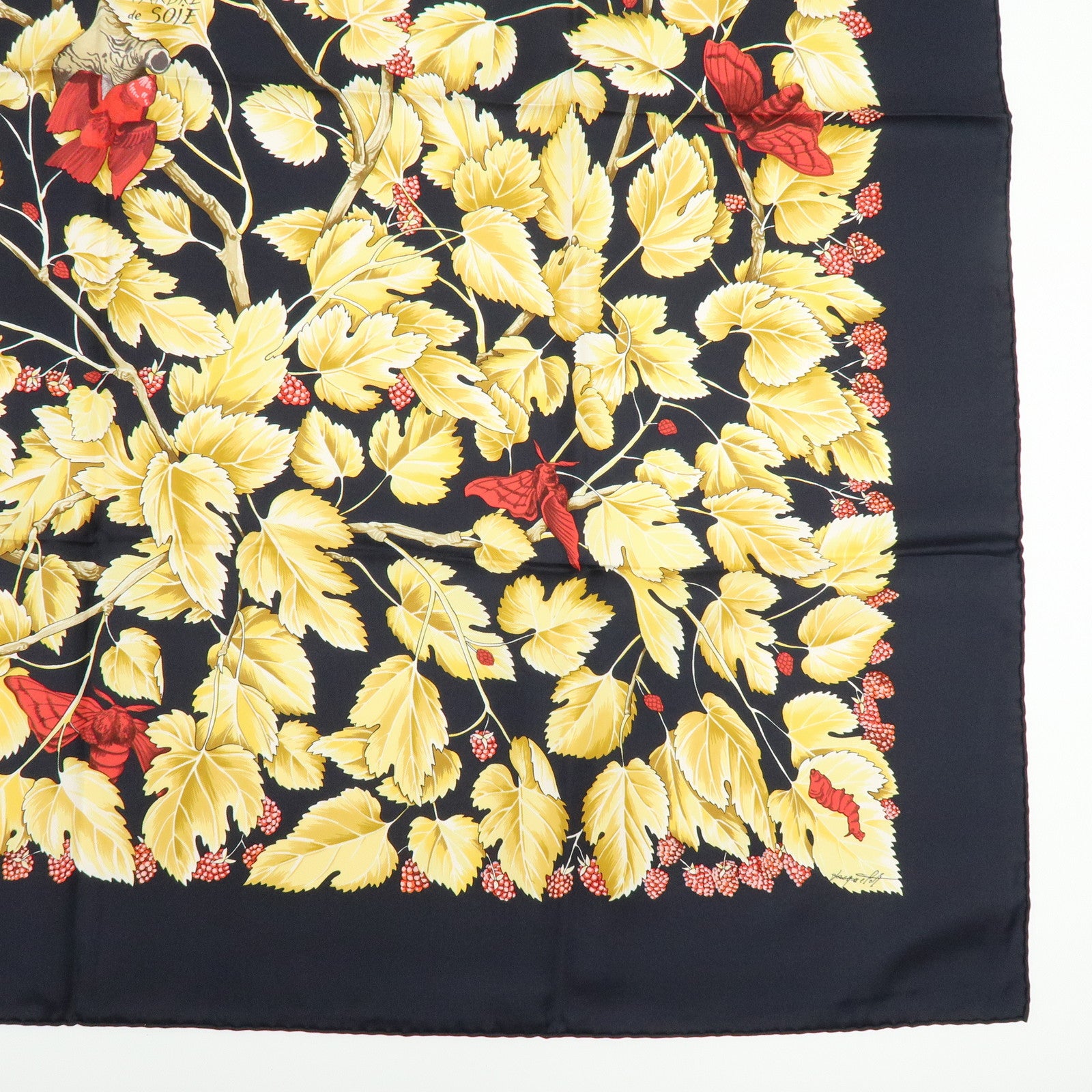 HERMES Carre 90 Silk 100% Scarf l'ARBRE de SOiE Black Yellow Red