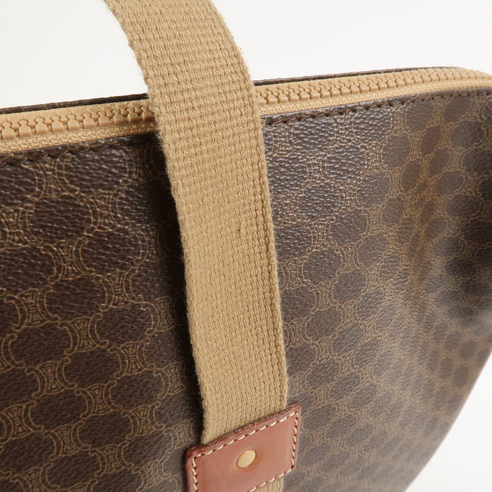 CELINE Macadam PVC Canvas Leather Boston Bag Hand Bag Brown